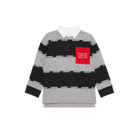 GREY MELANGE Polo à manches longues en coton rayé avec bandes à logo
