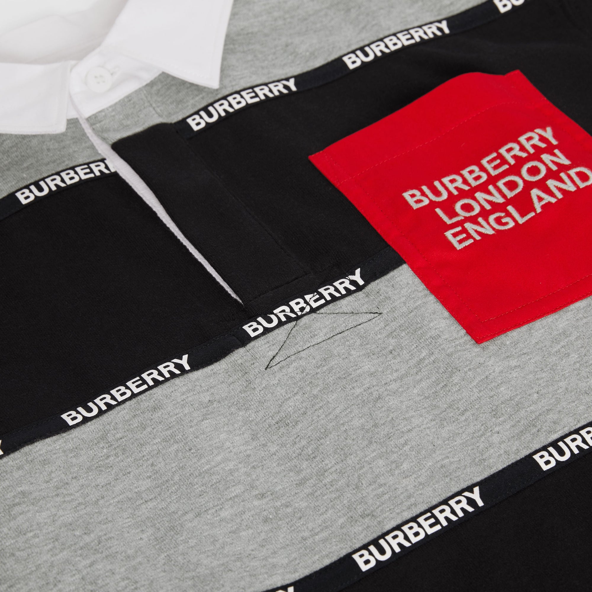 GREY MELANGE Polo à manches longues en coton rayé avec bandes à logo