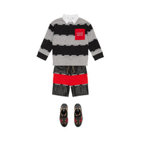GREY MELANGE Polo à manches longues en coton rayé avec bandes à logo