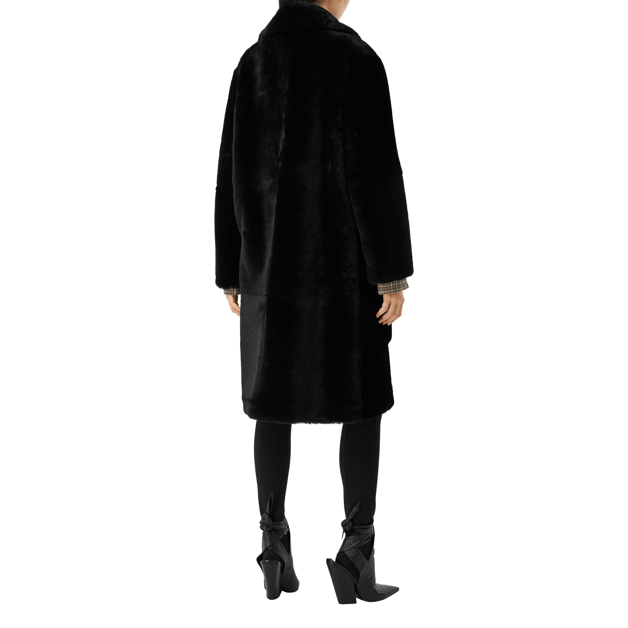 BLACK Manteau ajusté en shearling avec cuir d'agneau