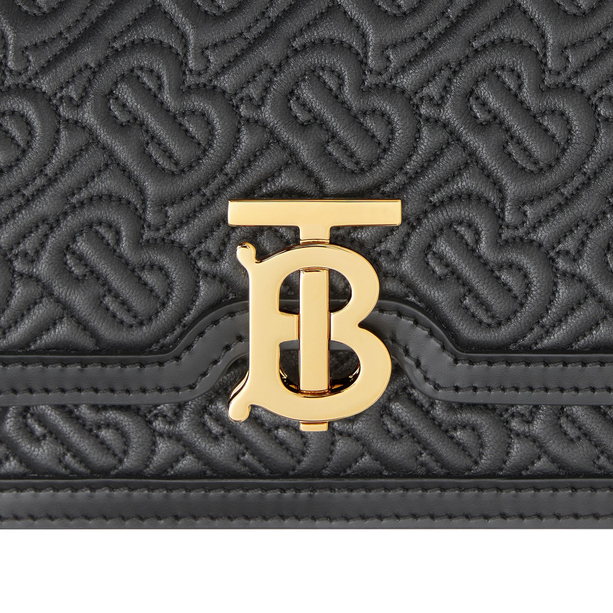 Mini sac TB en cuir d'agneau monogram matelassé - Noir