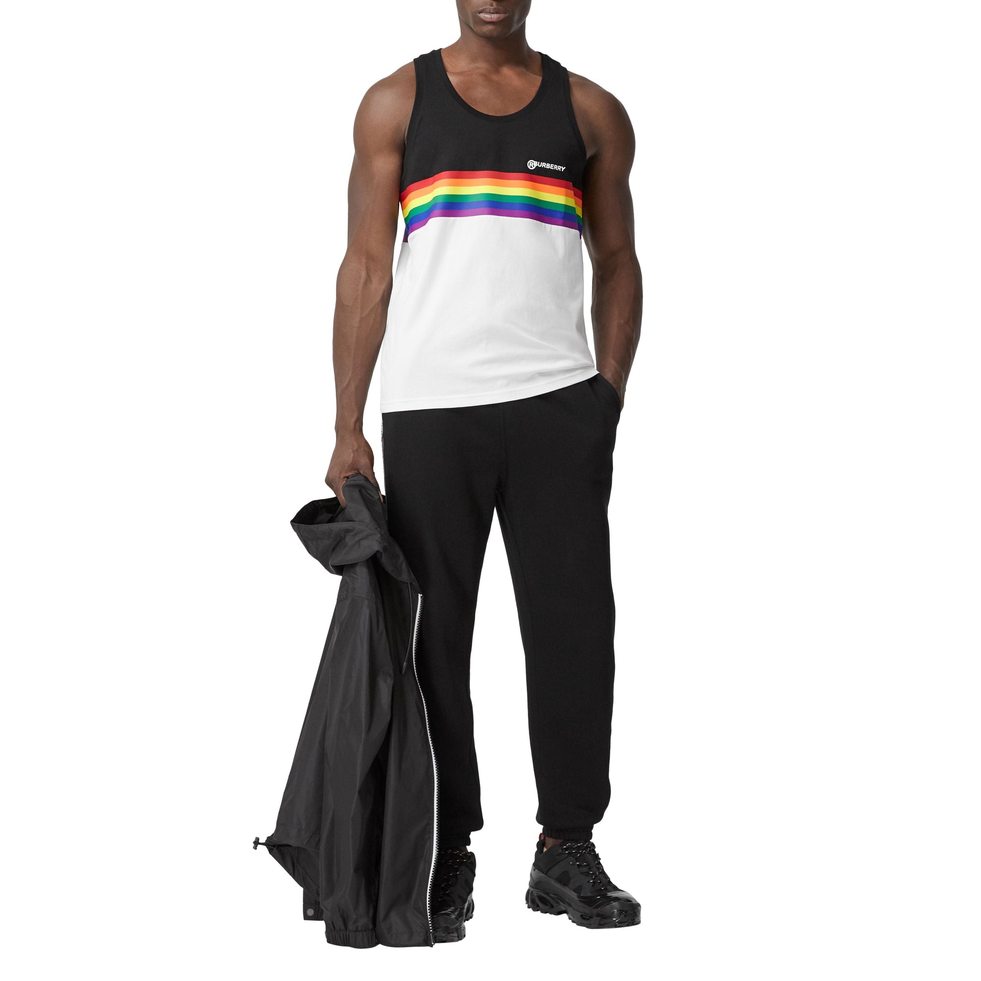 BLACK Débardeur en coton à rayures arc-en-ciel unisexe