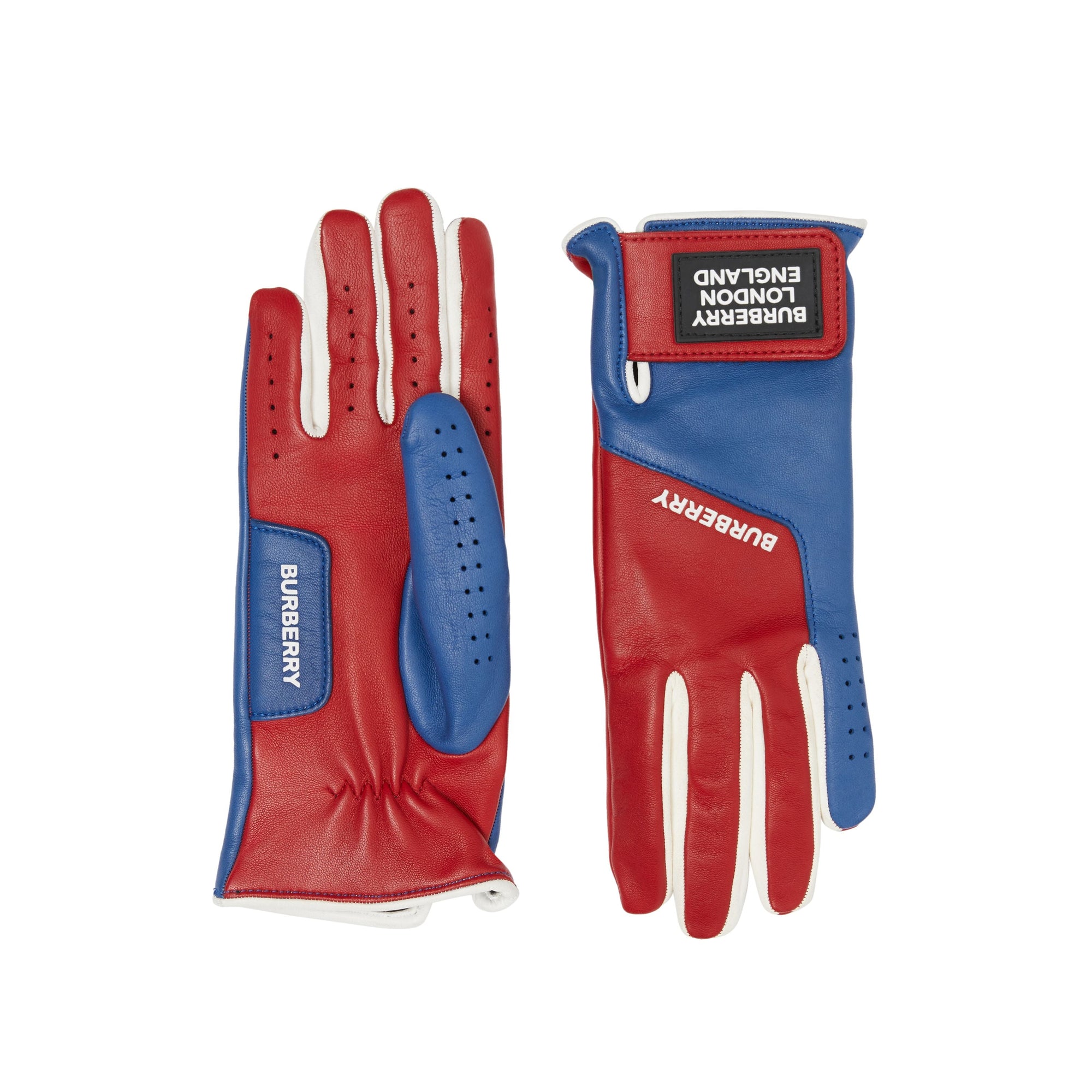 BORDEAUX/BLUE Gants en cuir d'agneau doublés en cachemire avec logo appliqué