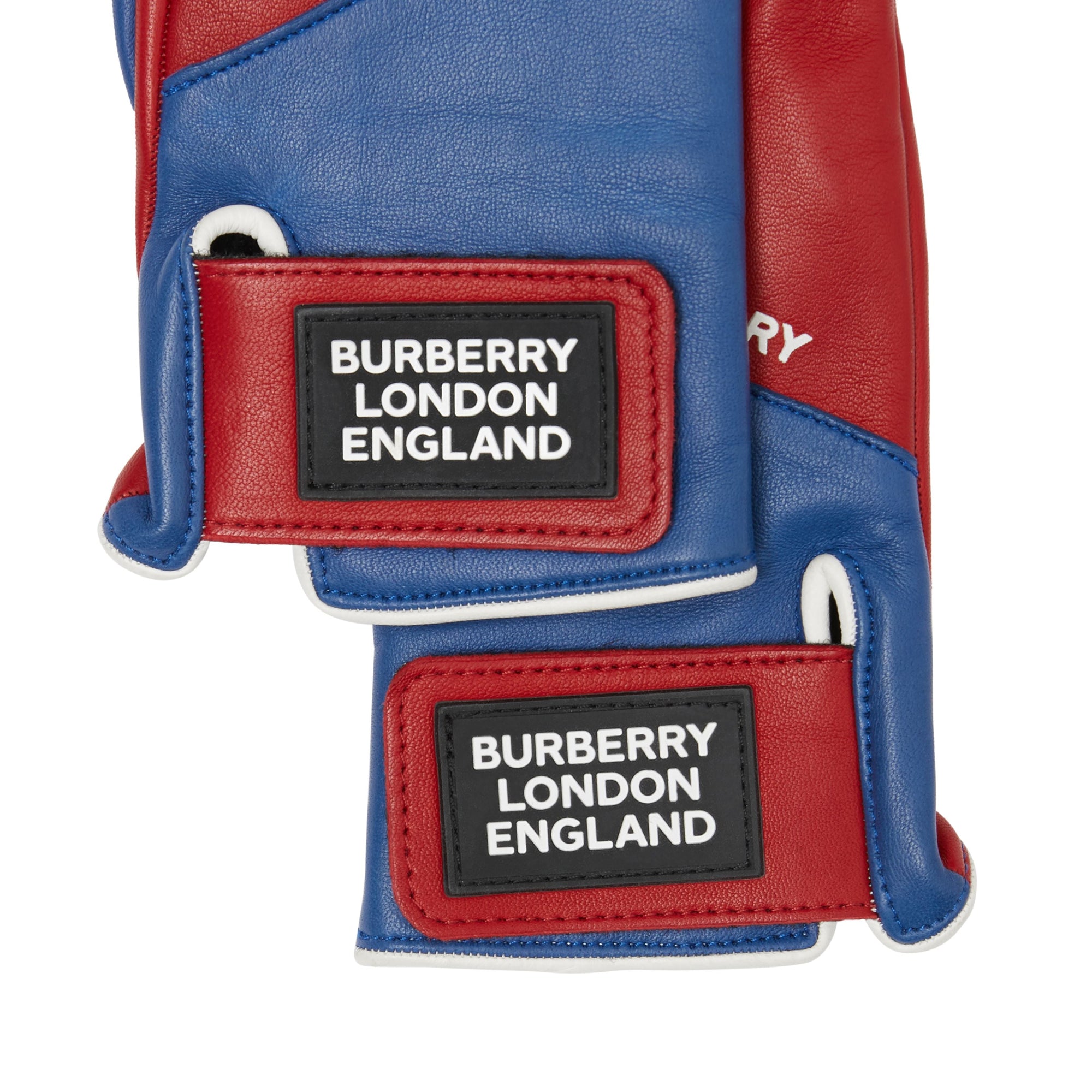 BORDEAUX/BLUE Gants en cuir d'agneau doublés en cachemire avec logo appliqué