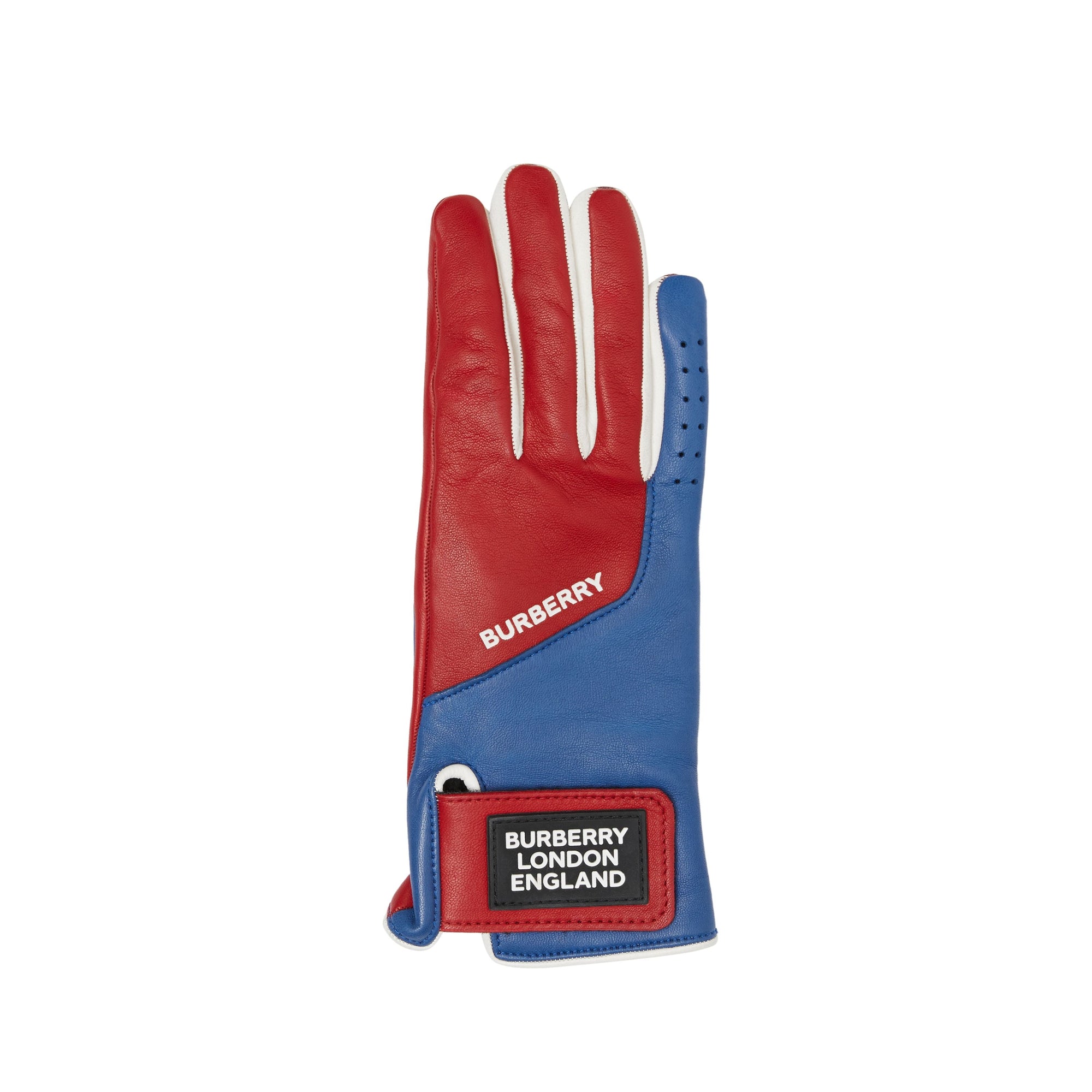 BORDEAUX/BLUE Gants en cuir d'agneau doublés en cachemire avec logo appliqué