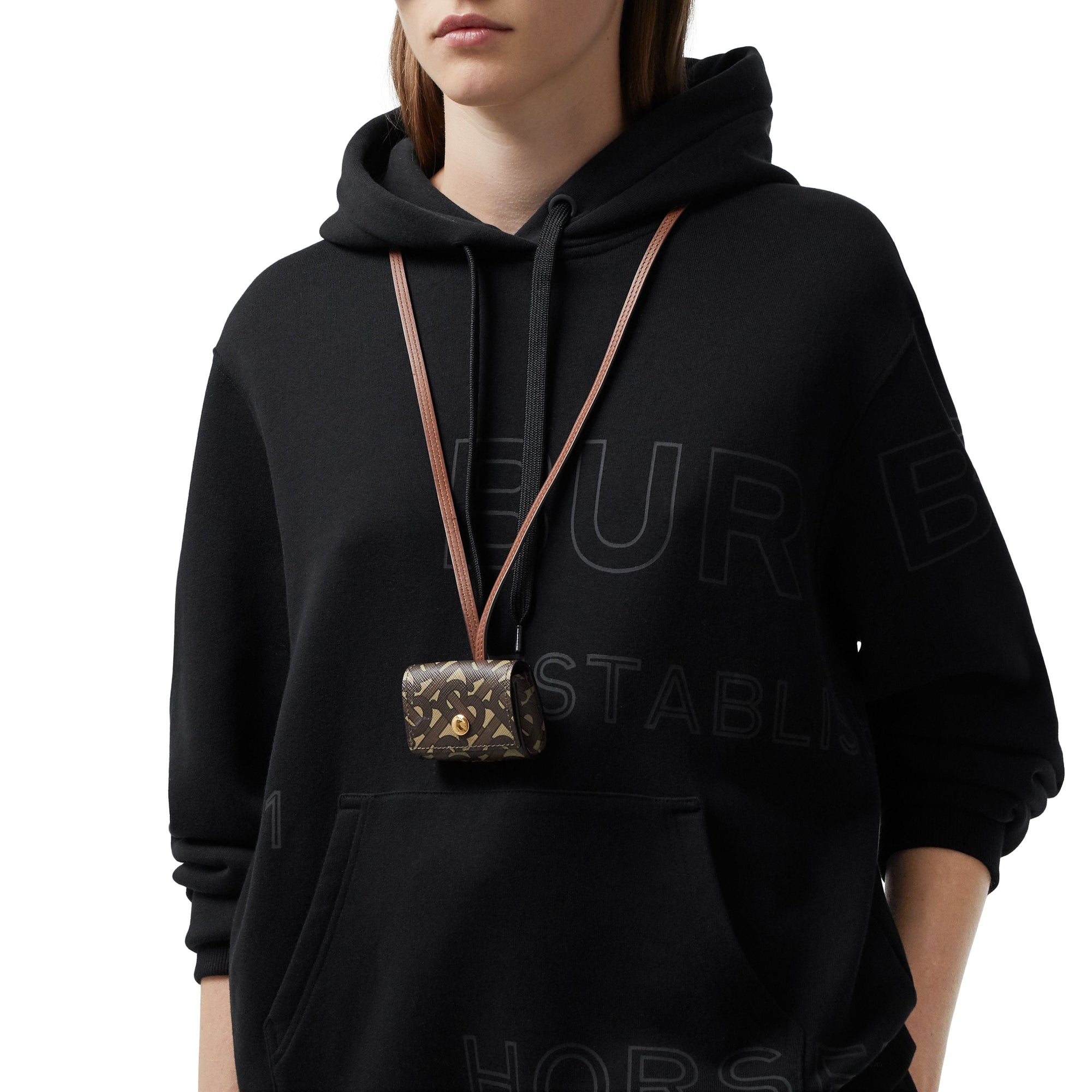 Étui pour airpods pro en toile écologique monogram avec lanière - Brun bride