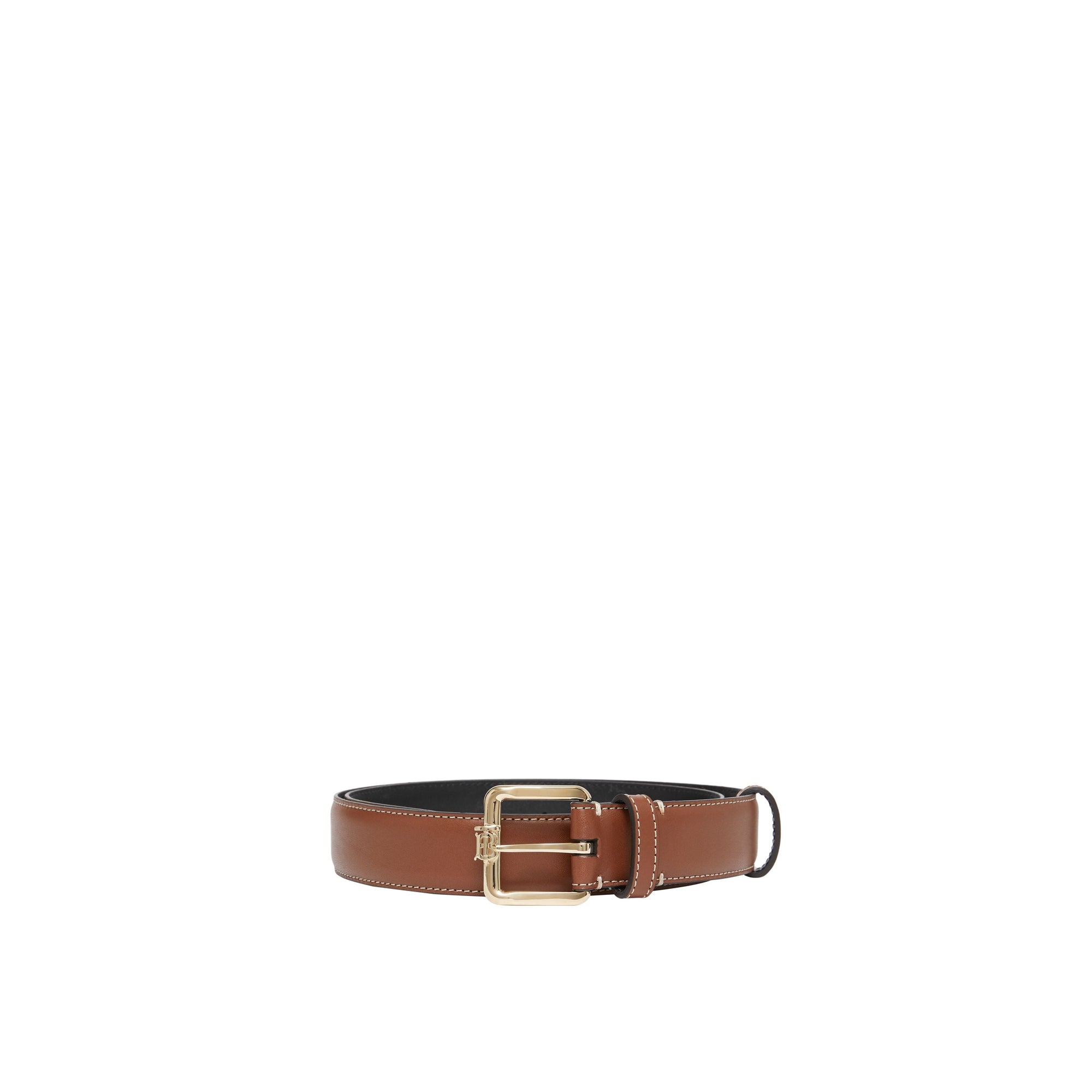 TAN/LIGHT GOLD Ceinture en cuir surpiqué Monogram