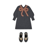 CHARCOAL Robe pull en laine et soie avec nœud à rayures iconiques
