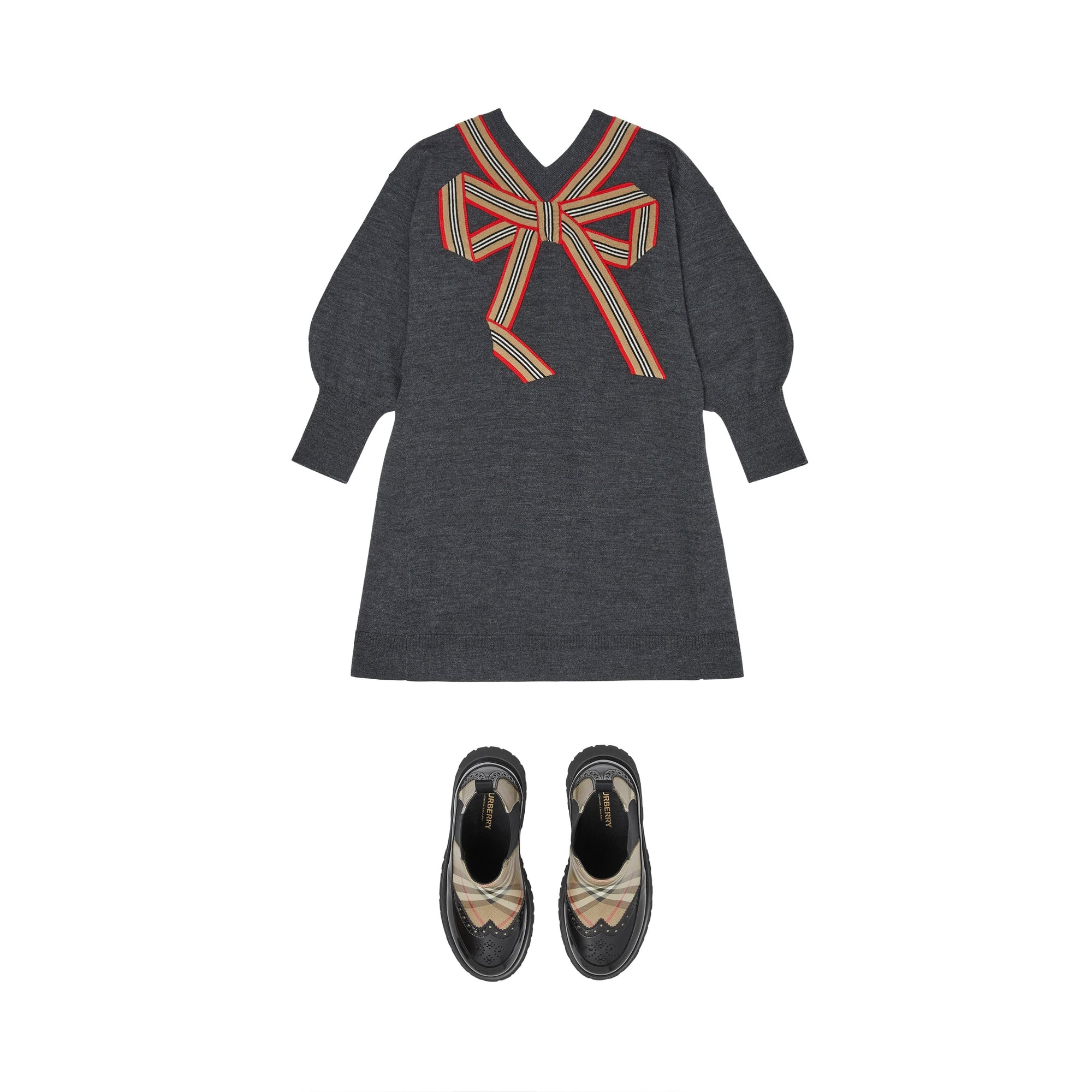 CHARCOAL Robe pull en laine et soie avec nœud à rayures iconiques