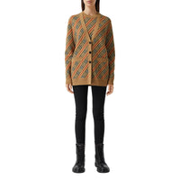 CAMEL Cardigan rayé en laine mélangée
