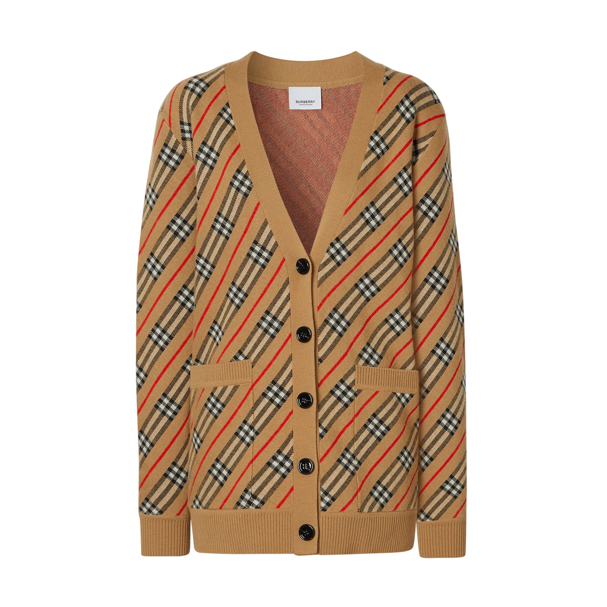 CAMEL Cardigan rayé en laine mélangée