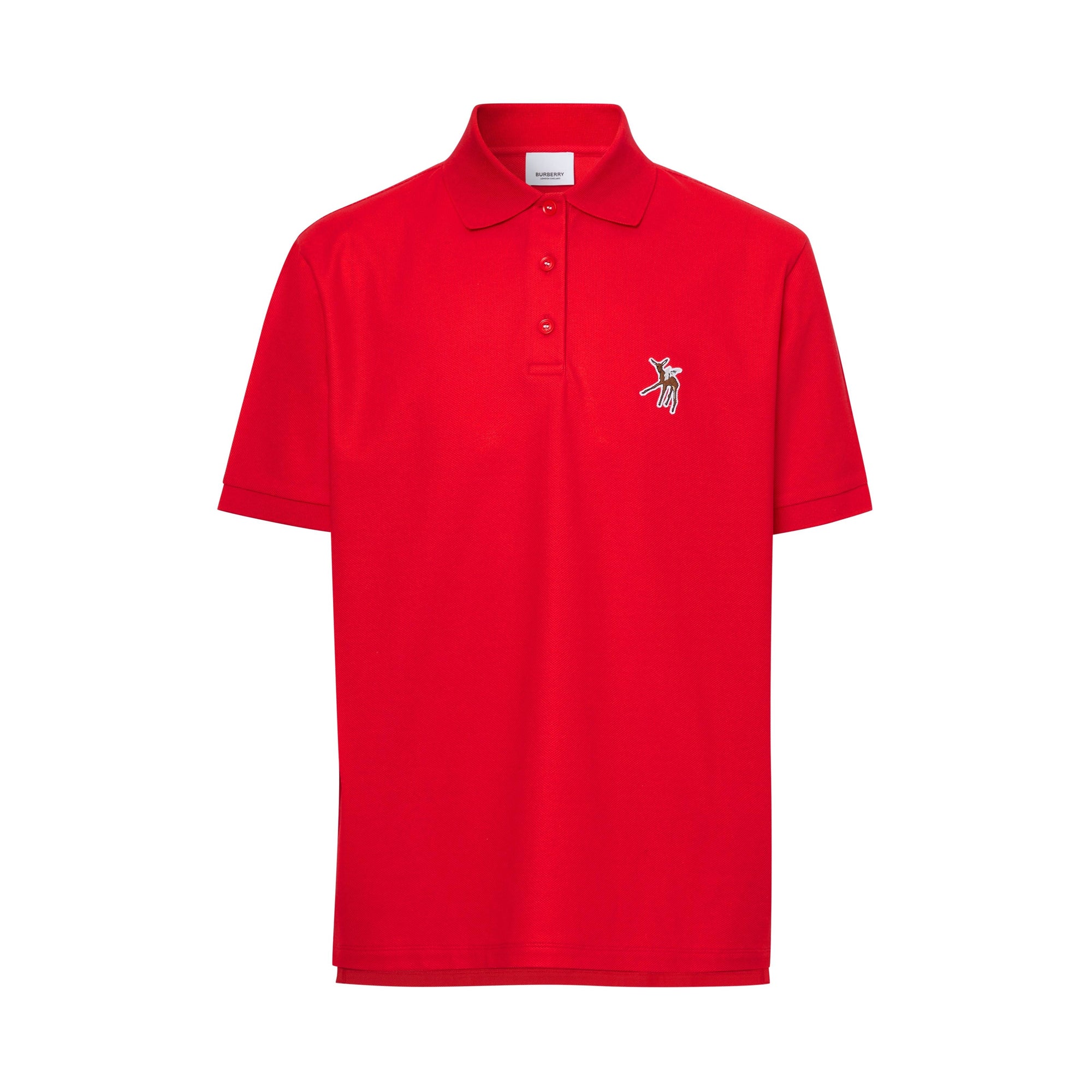 BRIGHT RED Polo oversize en piqué de coton à motif daim