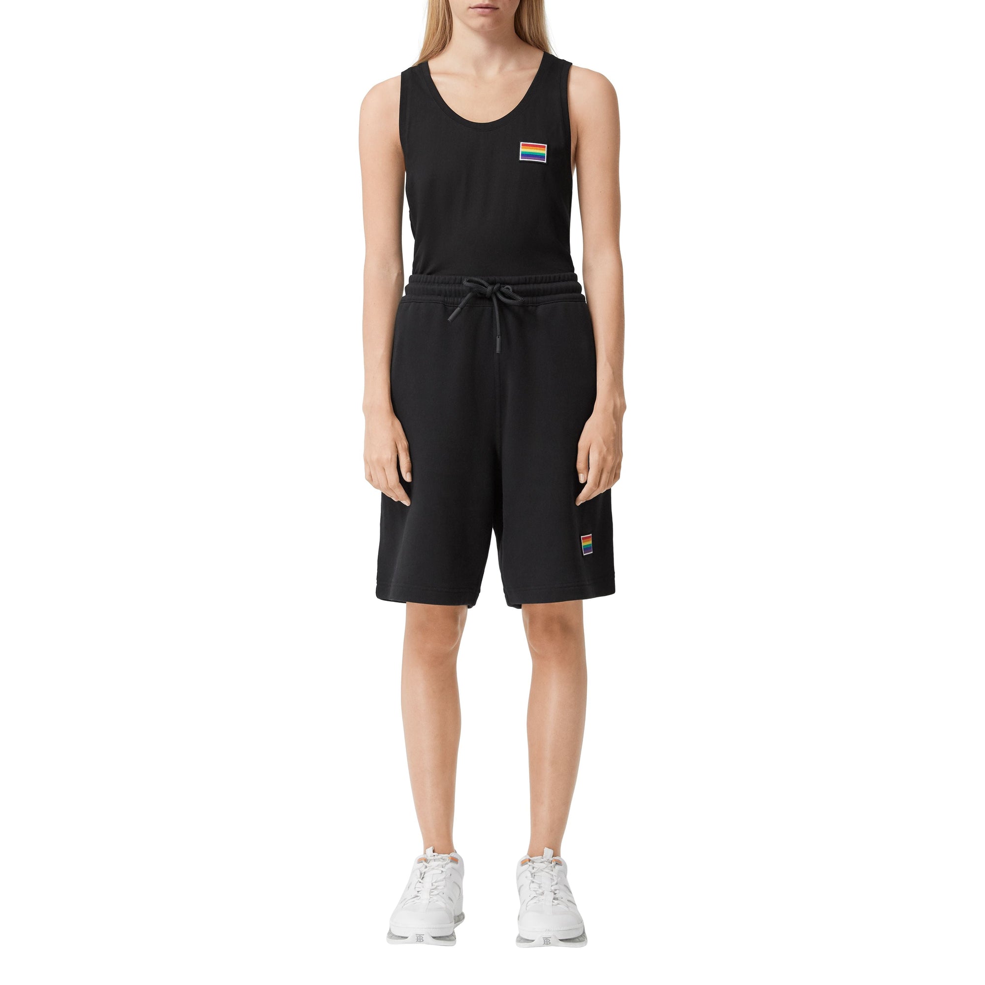 BLACK Short à cordon de serrage en coton avec appliqué arc-en-ciel unisexe