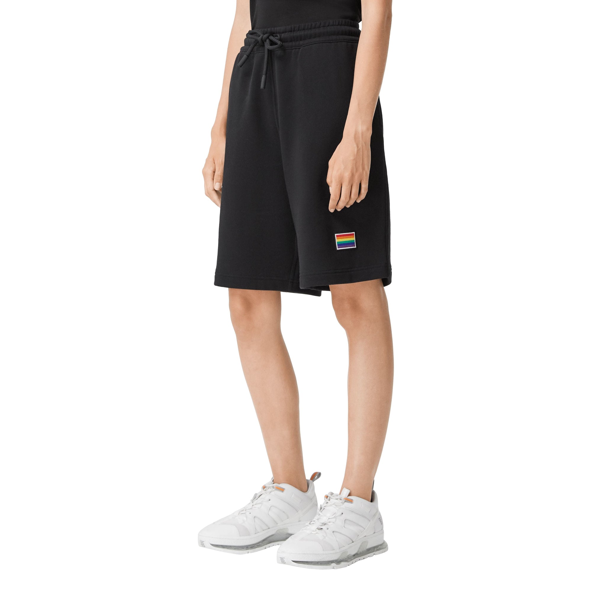 BLACK Short à cordon de serrage en coton avec appliqué arc-en-ciel unisexe