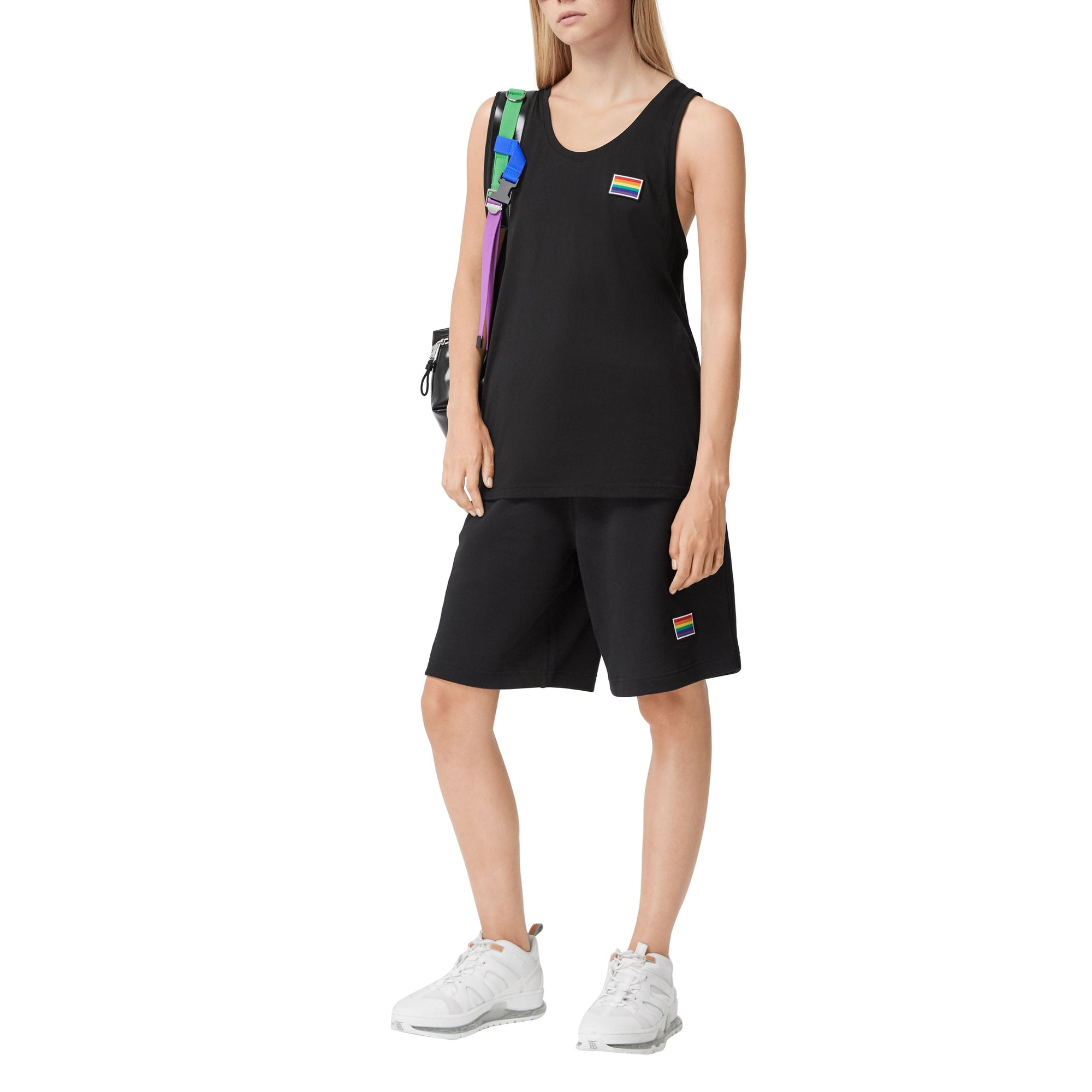 BLACK Short à cordon de serrage en coton avec appliqué arc-en-ciel unisexe