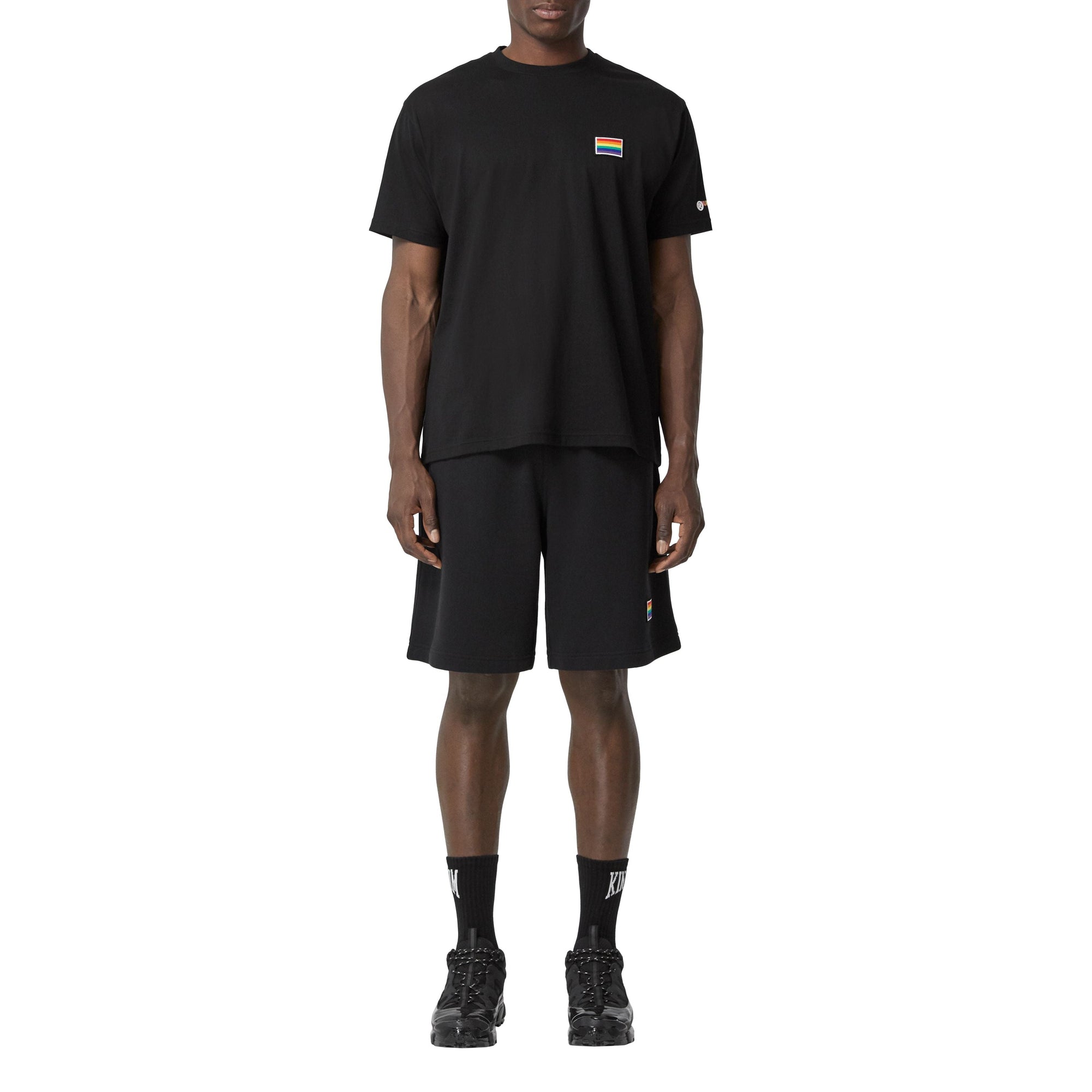 BLACK Short à cordon de serrage en coton avec appliqué arc-en-ciel unisexe