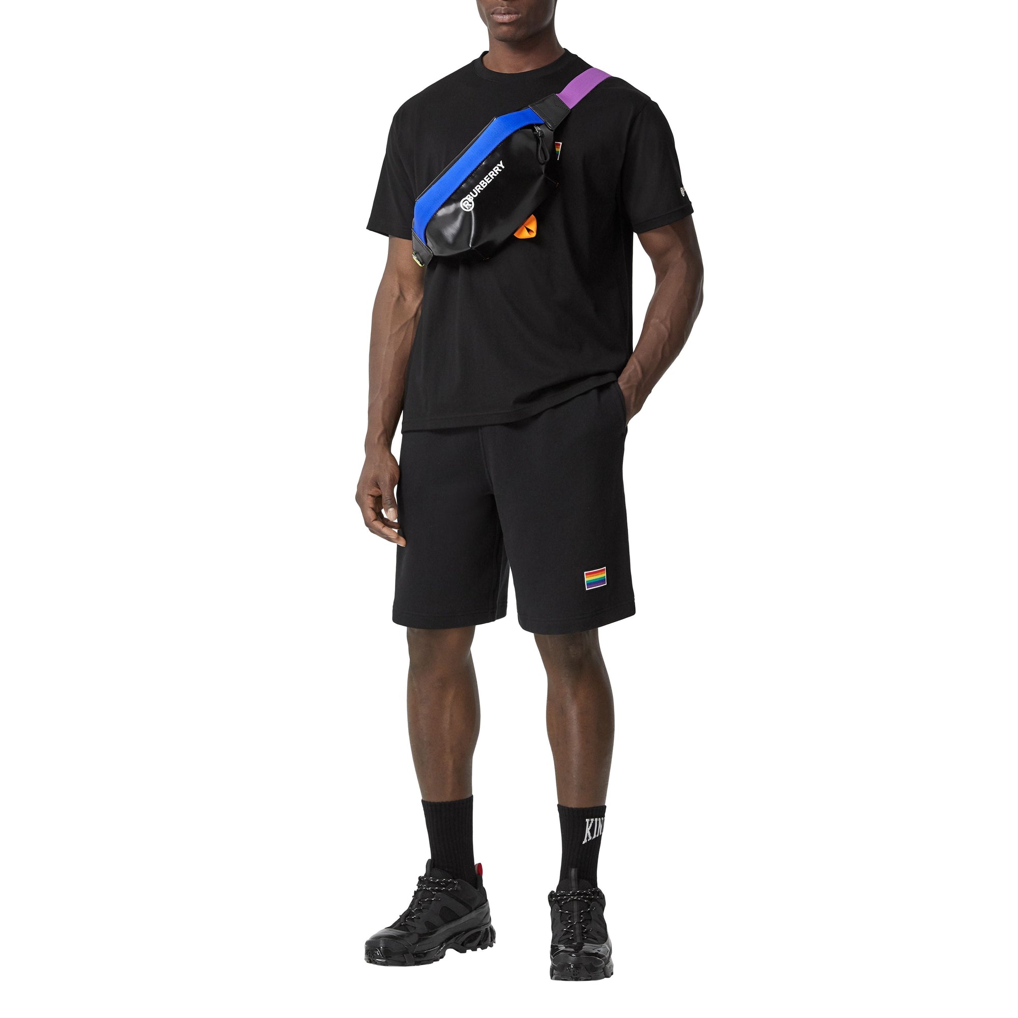 BLACK Short à cordon de serrage en coton avec appliqué arc-en-ciel unisexe