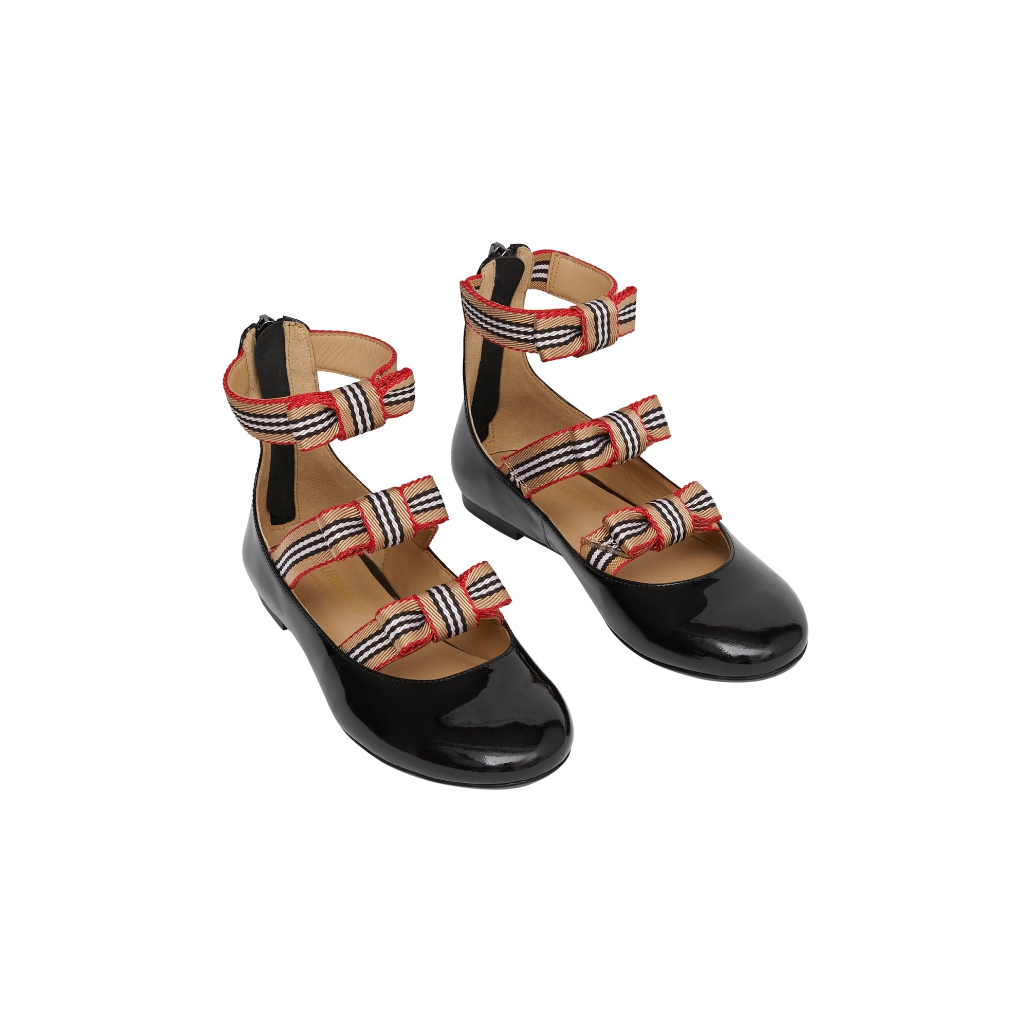 BLACK Chaussures en cuir verni avec nœuds à rayures iconiques