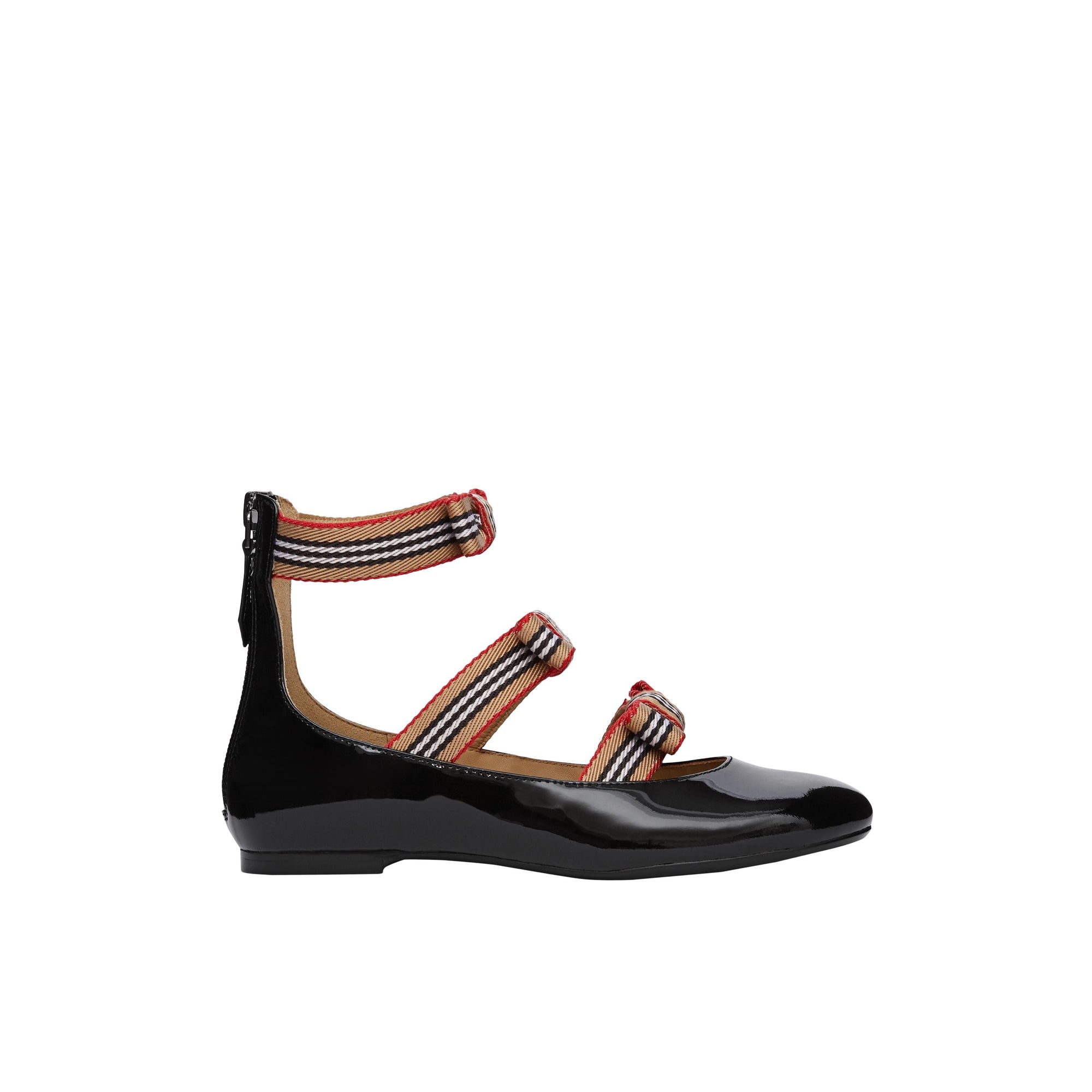BLACK Chaussures en cuir verni avec nœuds à rayures iconiques