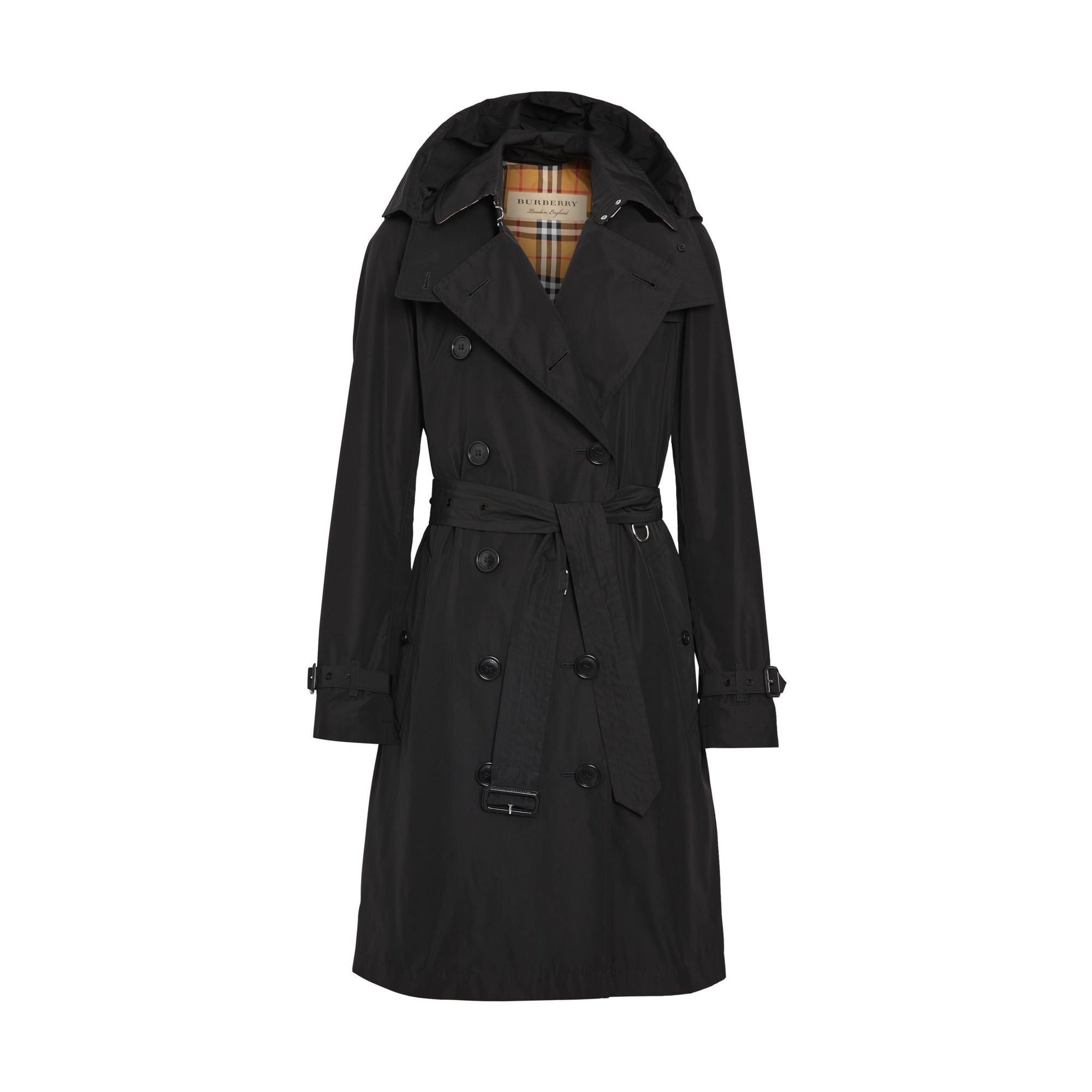 Trench-coat en taffetas à capuche amovible - Noir