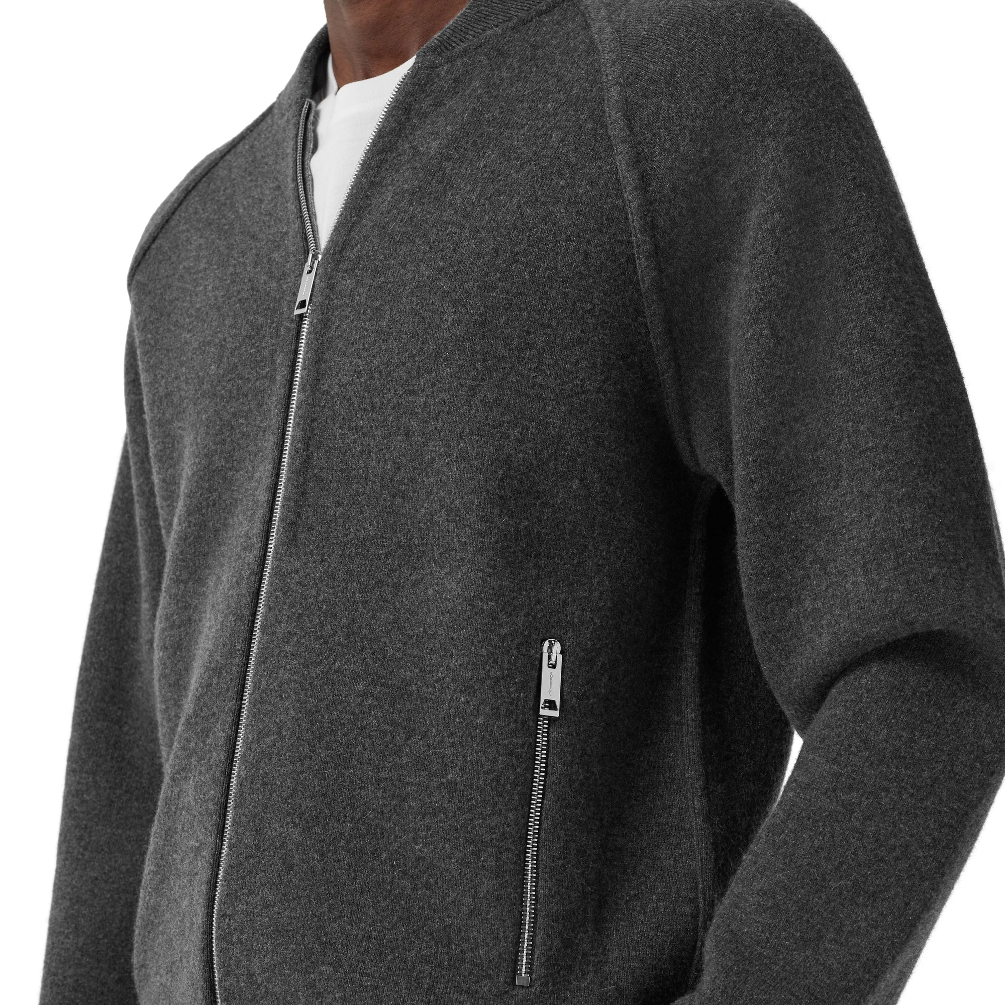 MID GREY MELANGE Bomber en laine et cachemire mélangés double face