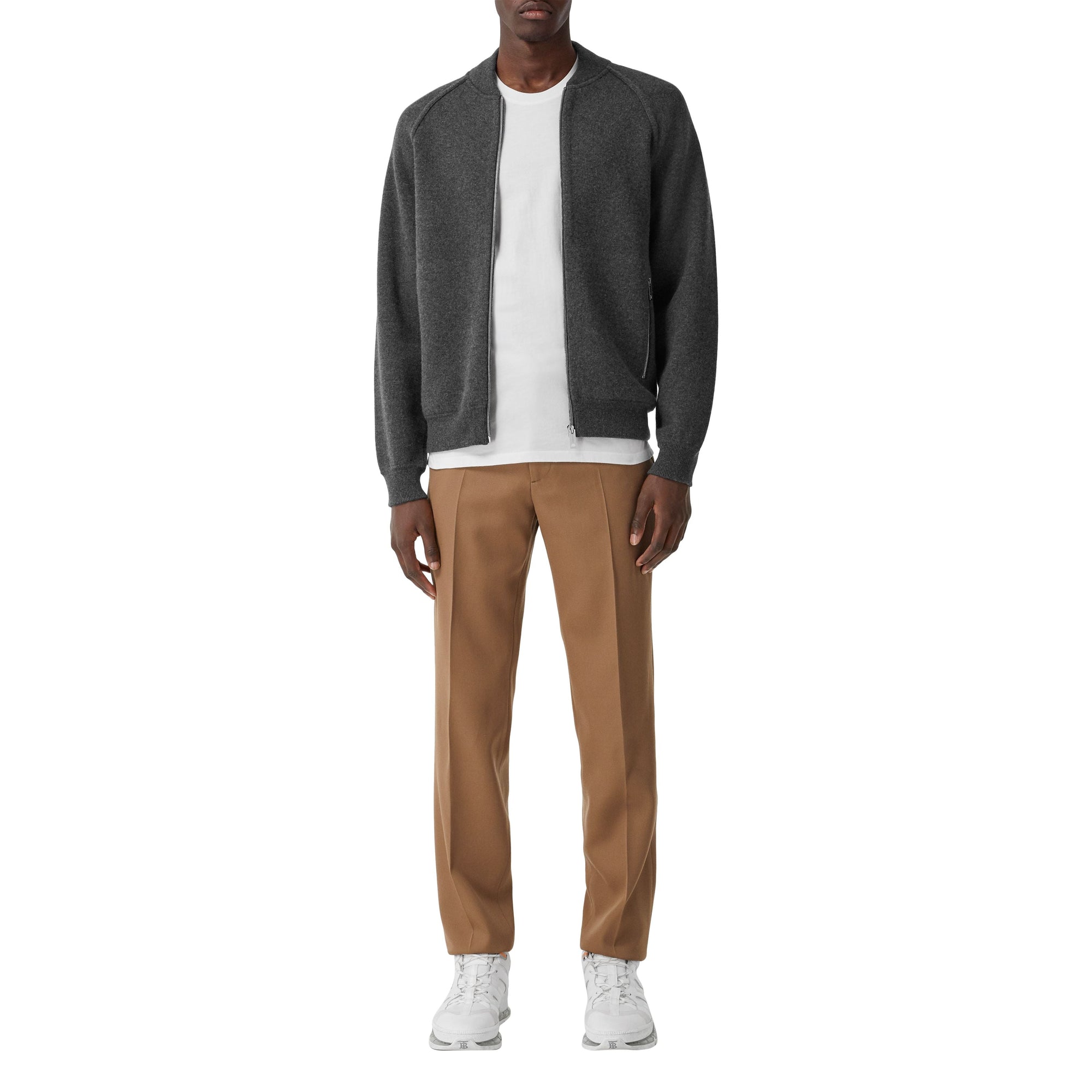 MID GREY MELANGE Bomber en laine et cachemire mélangés double face