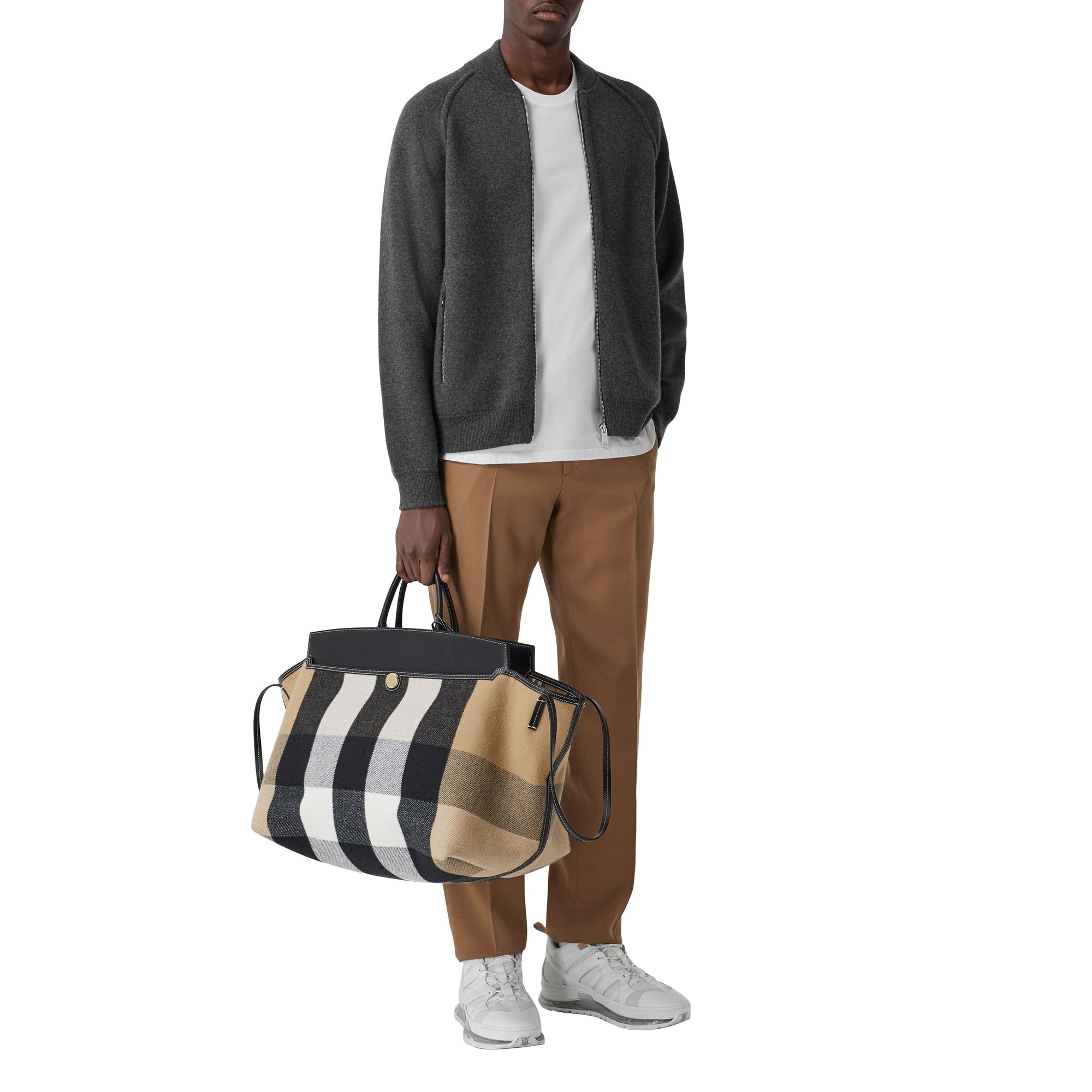 MID GREY MELANGE Bomber en laine et cachemire mélangés double face