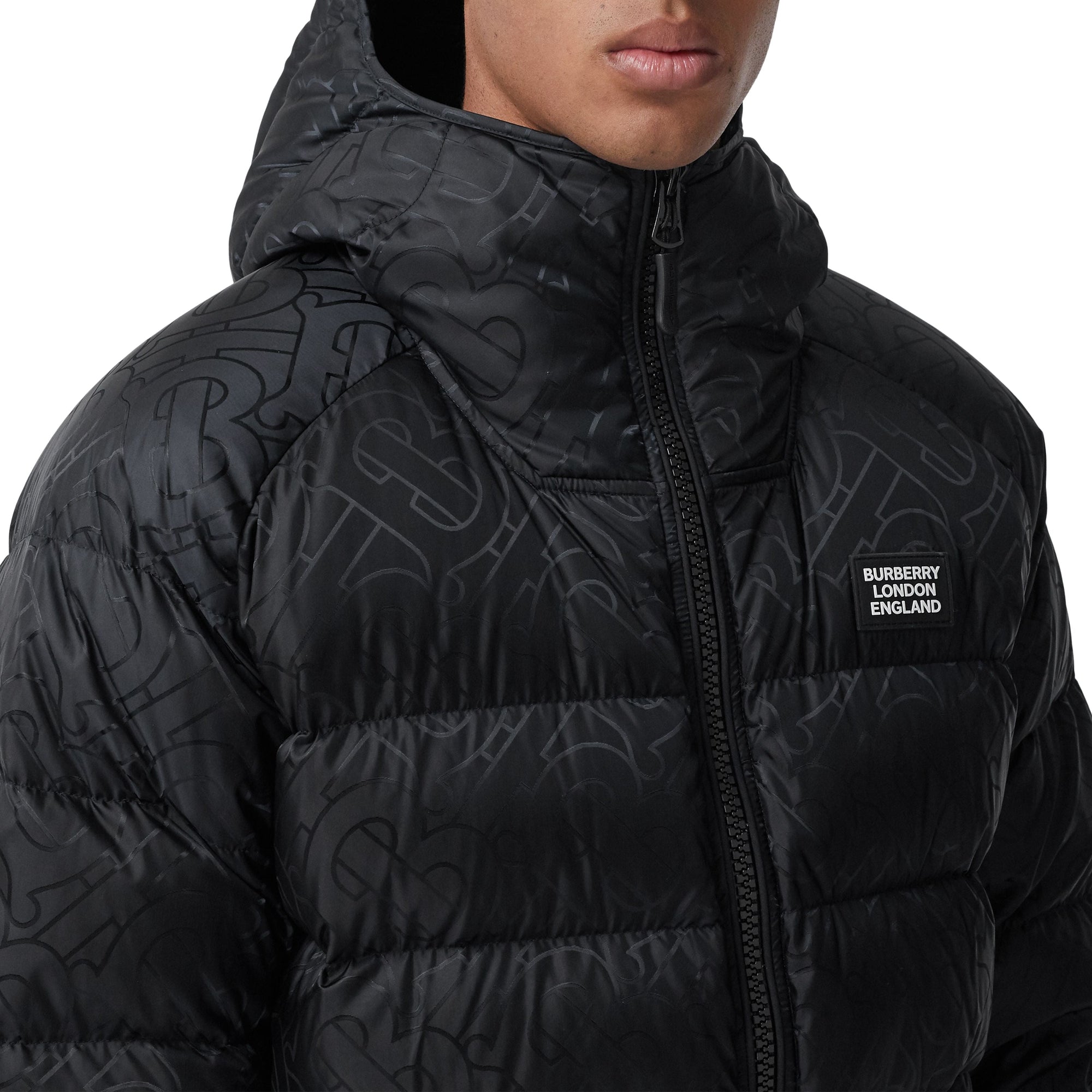 BLACK Doudoune à capuche en jacquard Monogram