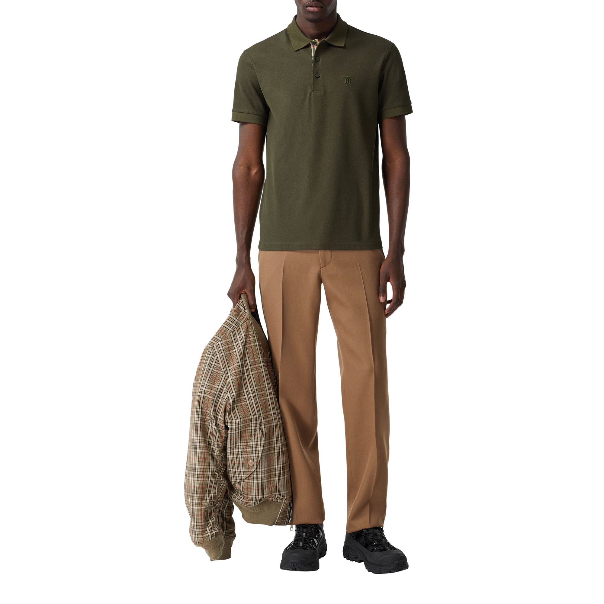 DARK OLIVE Polo en piqué de coton Monogram