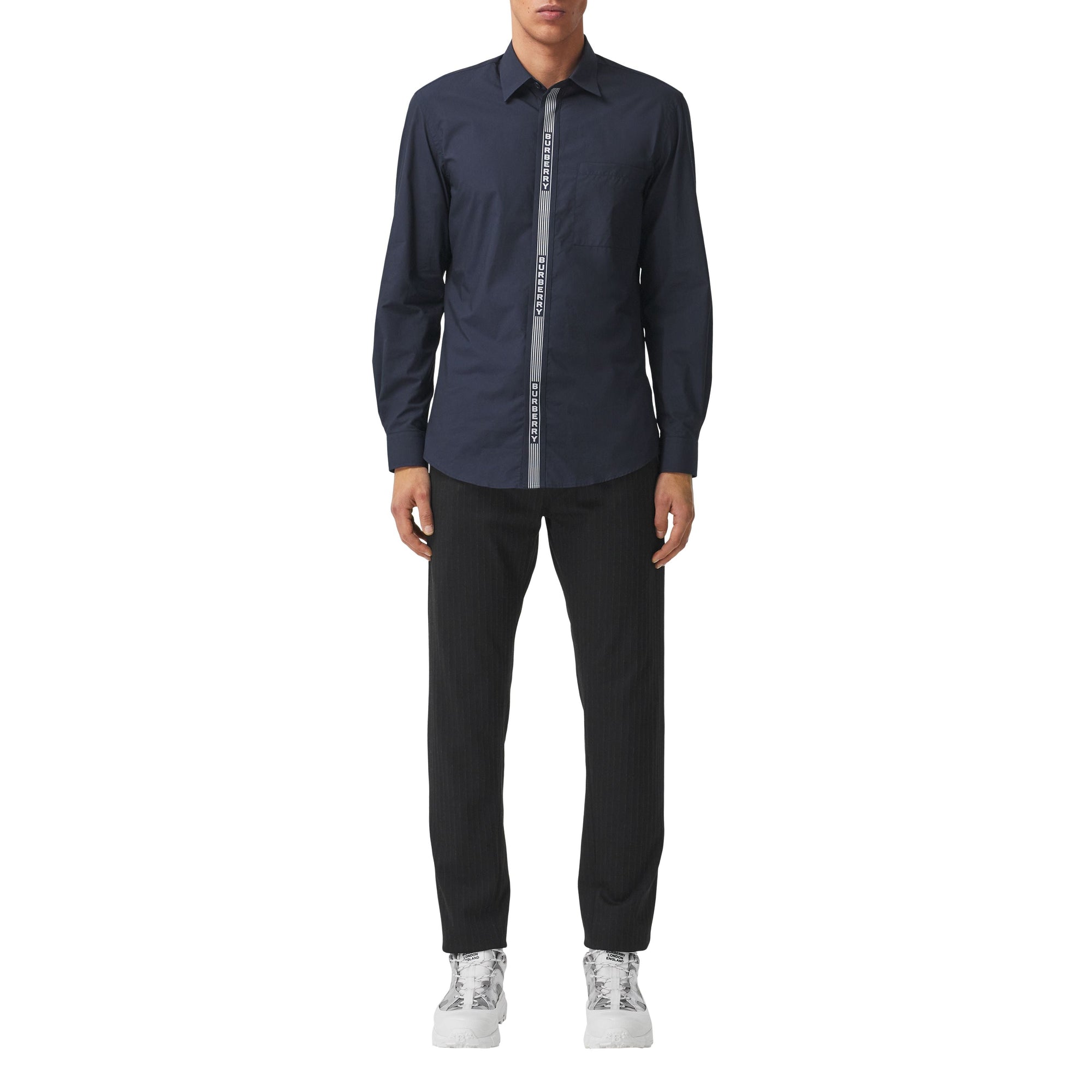 NAVY/WHITE IP P Chemise en coton avec bande à logo