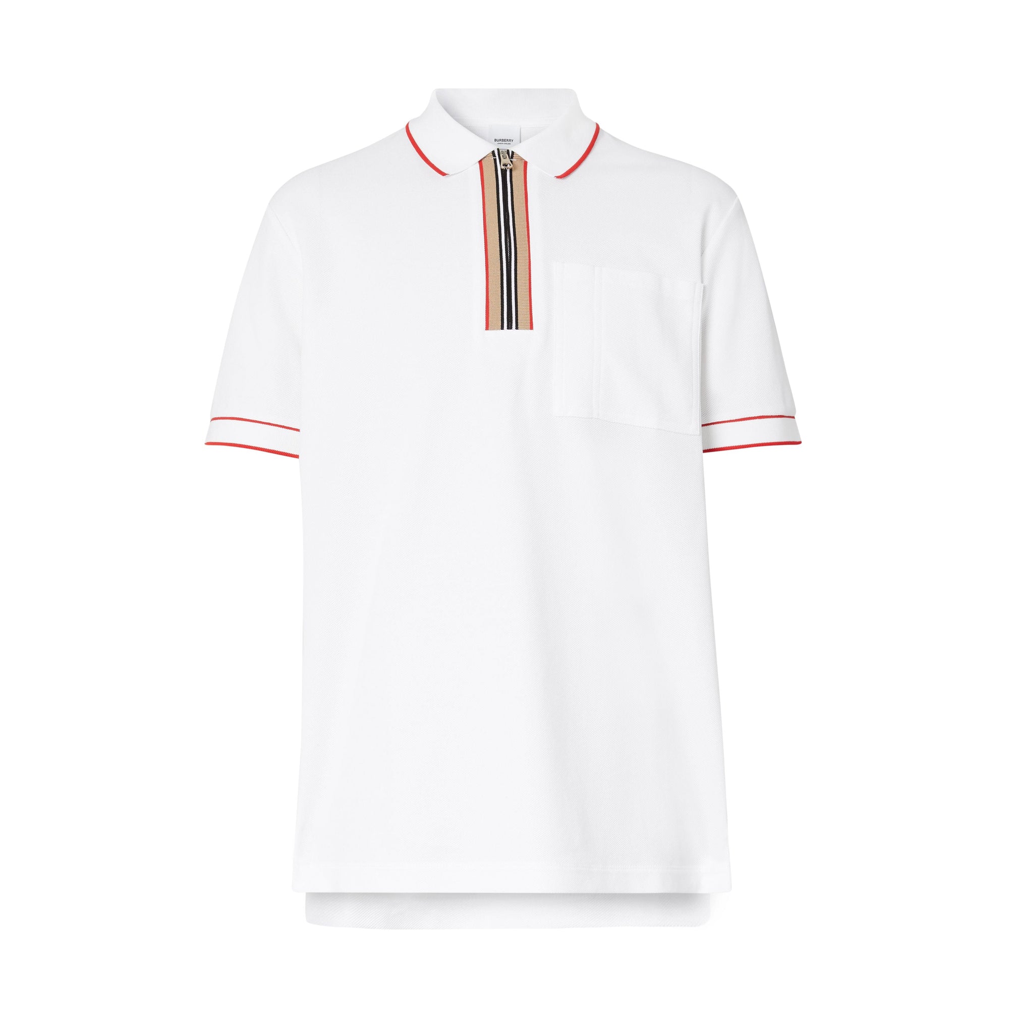 WHITE Polo zippé en coton avec rayures iconiques