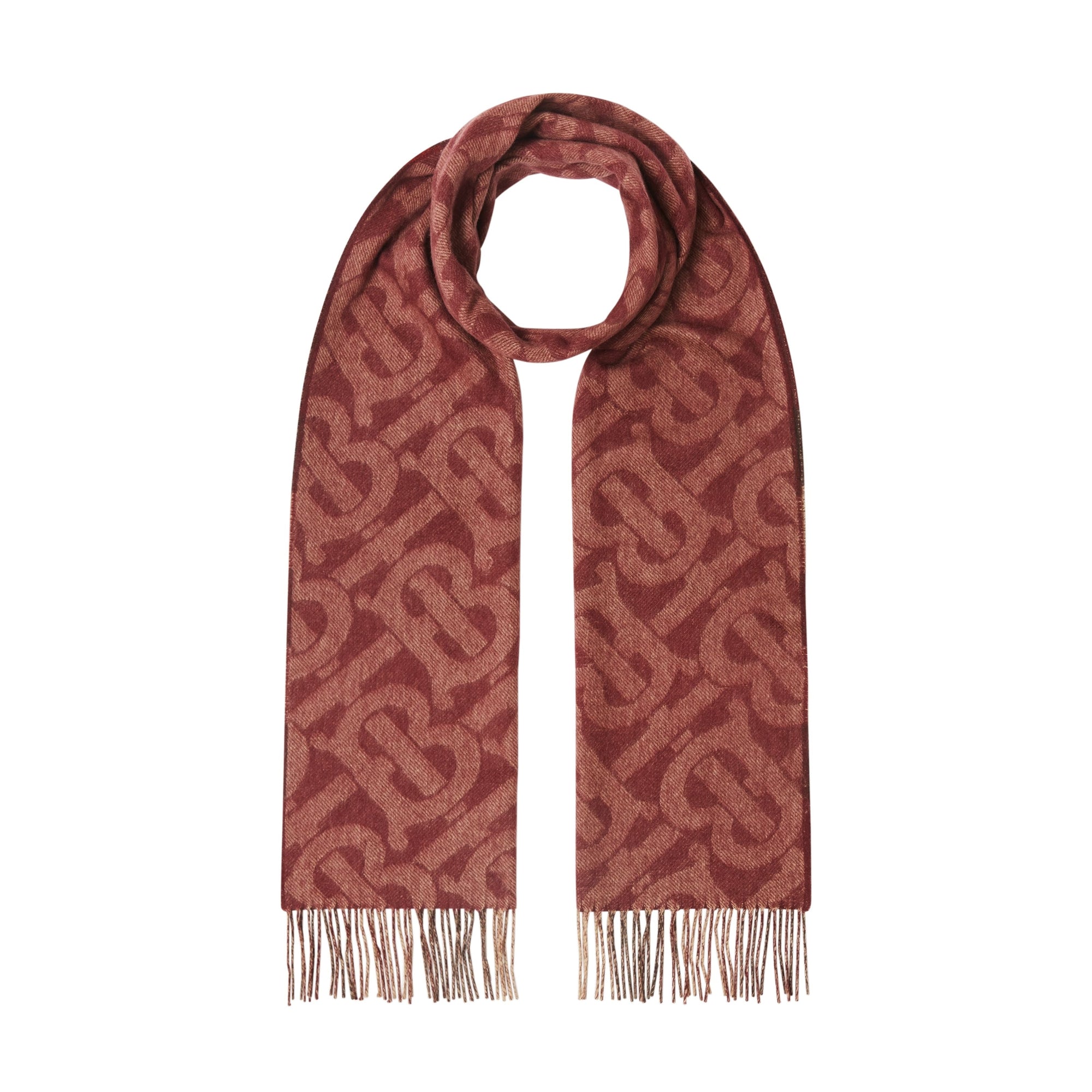 BURGUNDY Écharpe réversible en cachemire check et Monogram