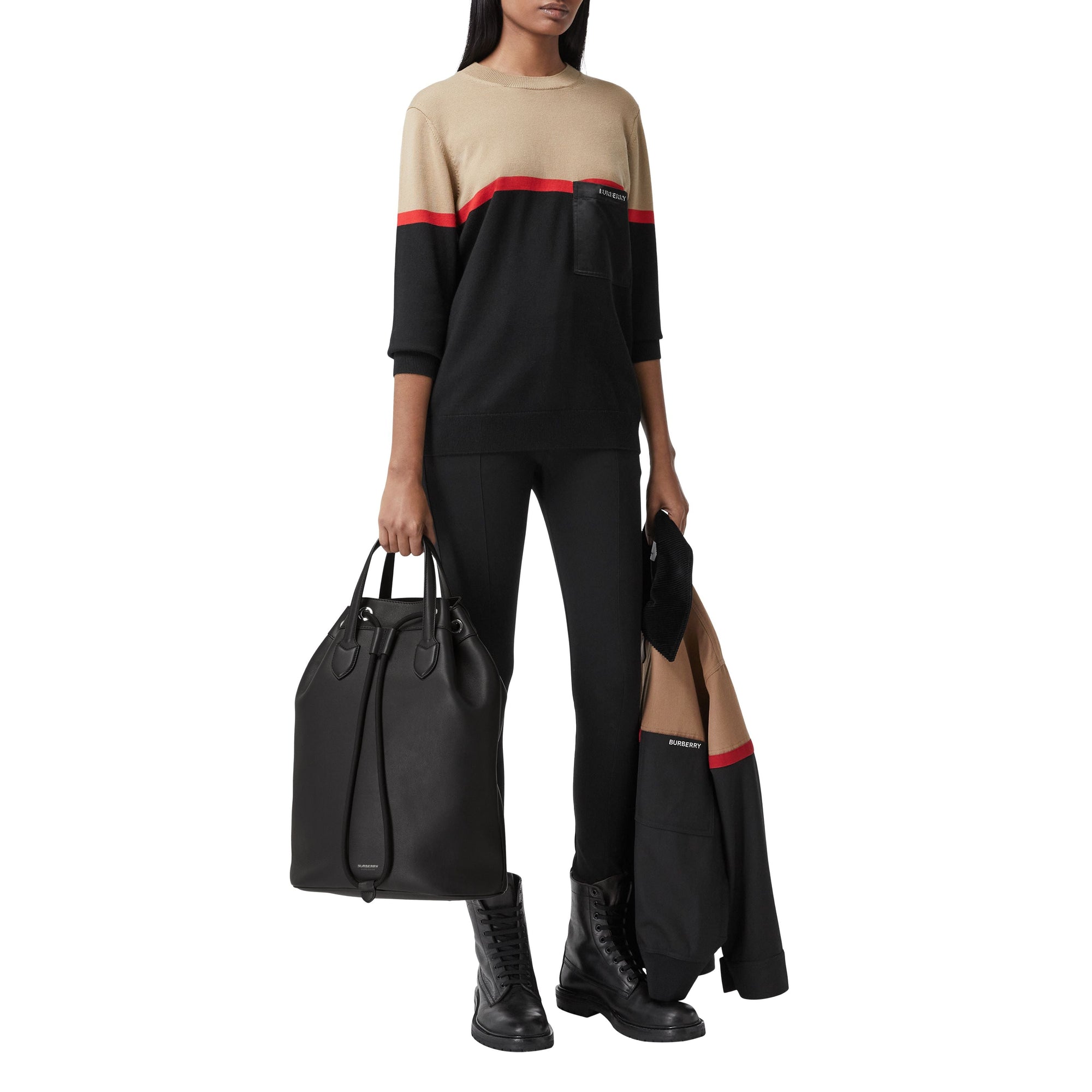 BLACK Sac à dos en cuir avec cordon de serrage