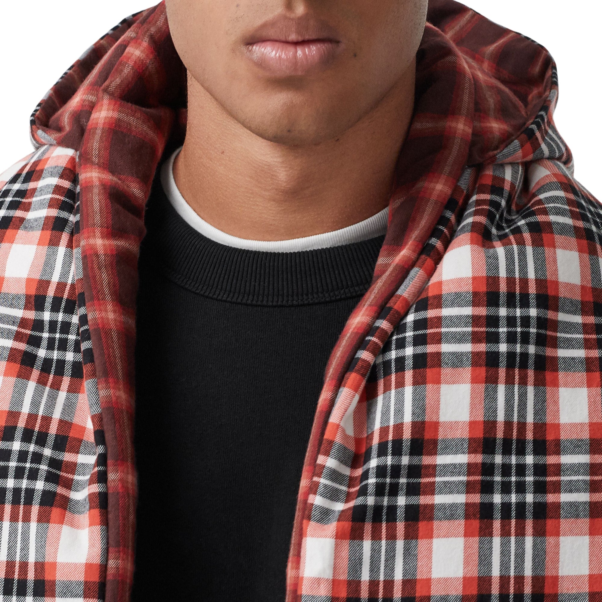 BRIGHT RED Poncho doudoune réversible en coton tartan