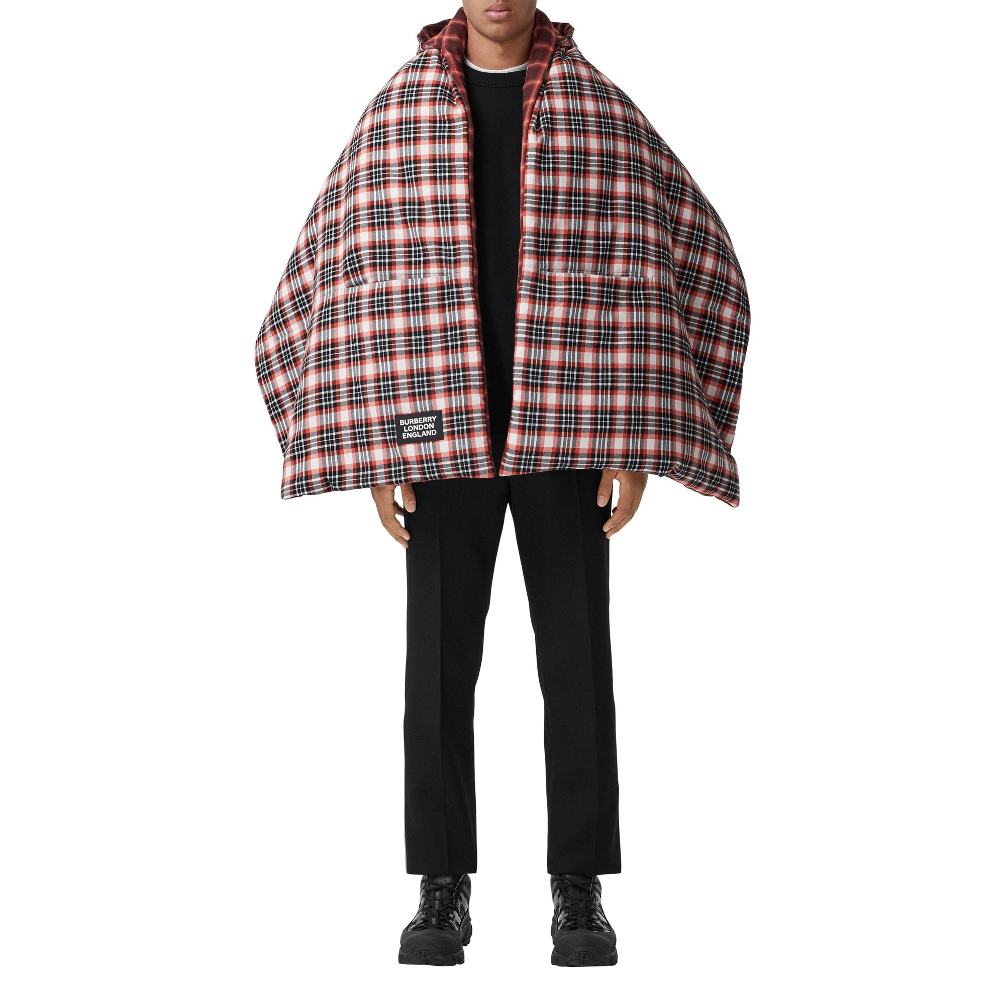 BRIGHT RED Poncho doudoune réversible en coton tartan