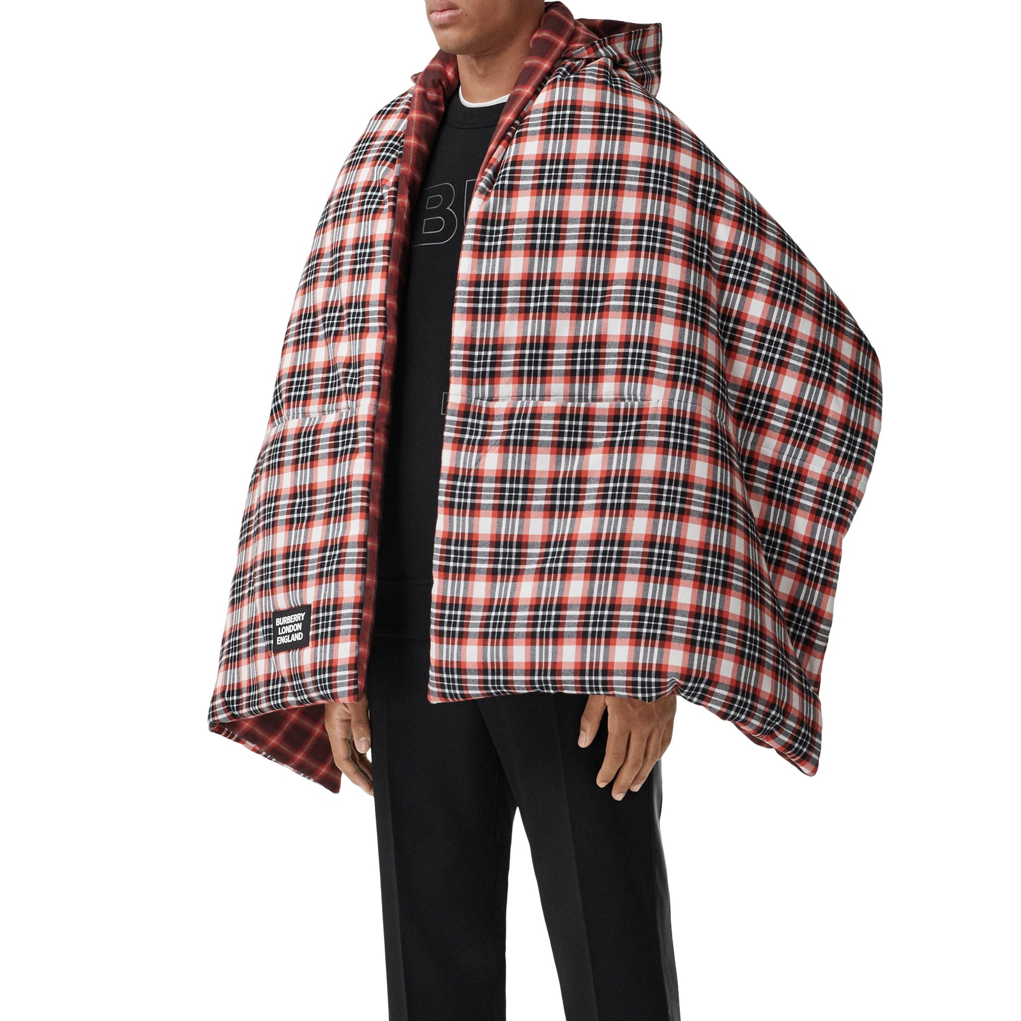 BRIGHT RED Poncho doudoune réversible en coton tartan