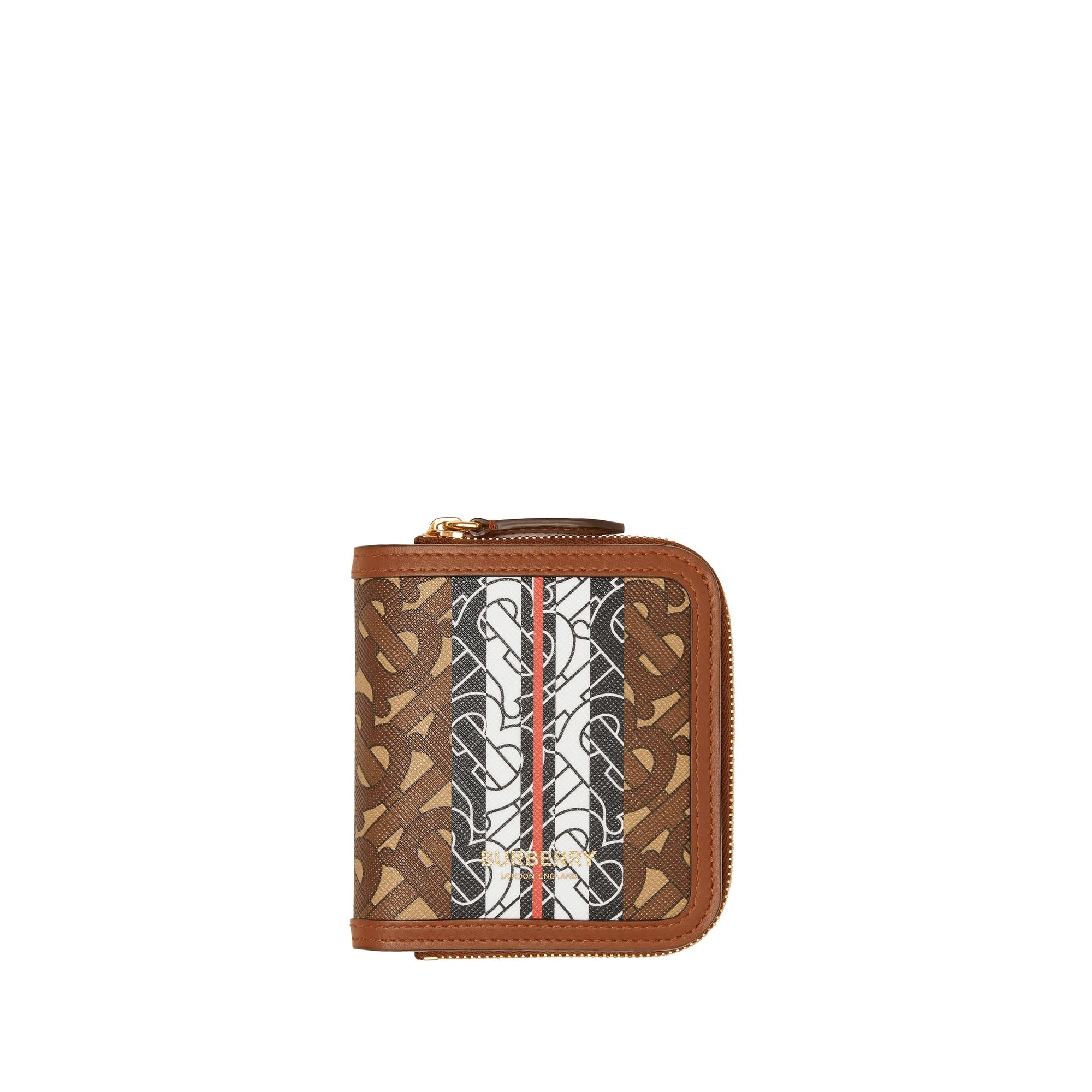 Portefeuille à rabat en toile écologique rayé Monogram et cuir - Brun Bride