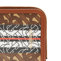 Portefeuille à rabat en toile écologique rayé monogram et cuir - Brun bride
