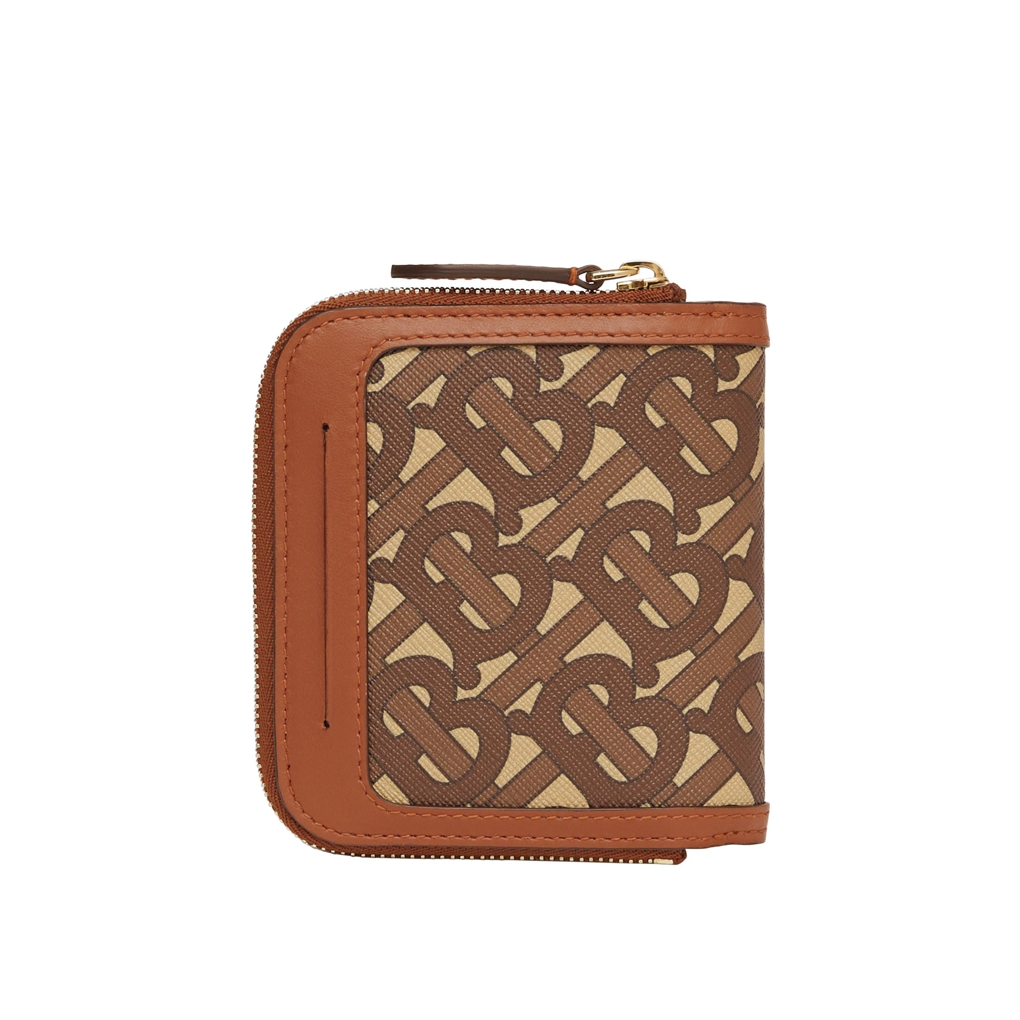 Portefeuille à rabat en toile écologique rayé monogram et cuir - Brun bride