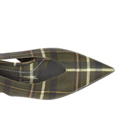DARK KHAKI GREEN Mules à bout pointu en cuir tartan avec nœud