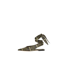 DARK KHAKI GREEN Mules à bout pointu en cuir tartan avec nœud