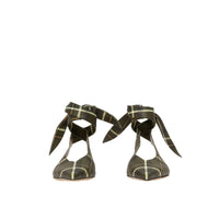 DARK KHAKI GREEN Mules à bout pointu en cuir tartan avec nœud