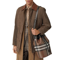 DARK BIRCH BROWN Cabas en cuir check avec cordon de serrage