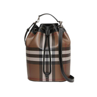 DARK BIRCH BROWN Cabas en cuir check avec cordon de serrage