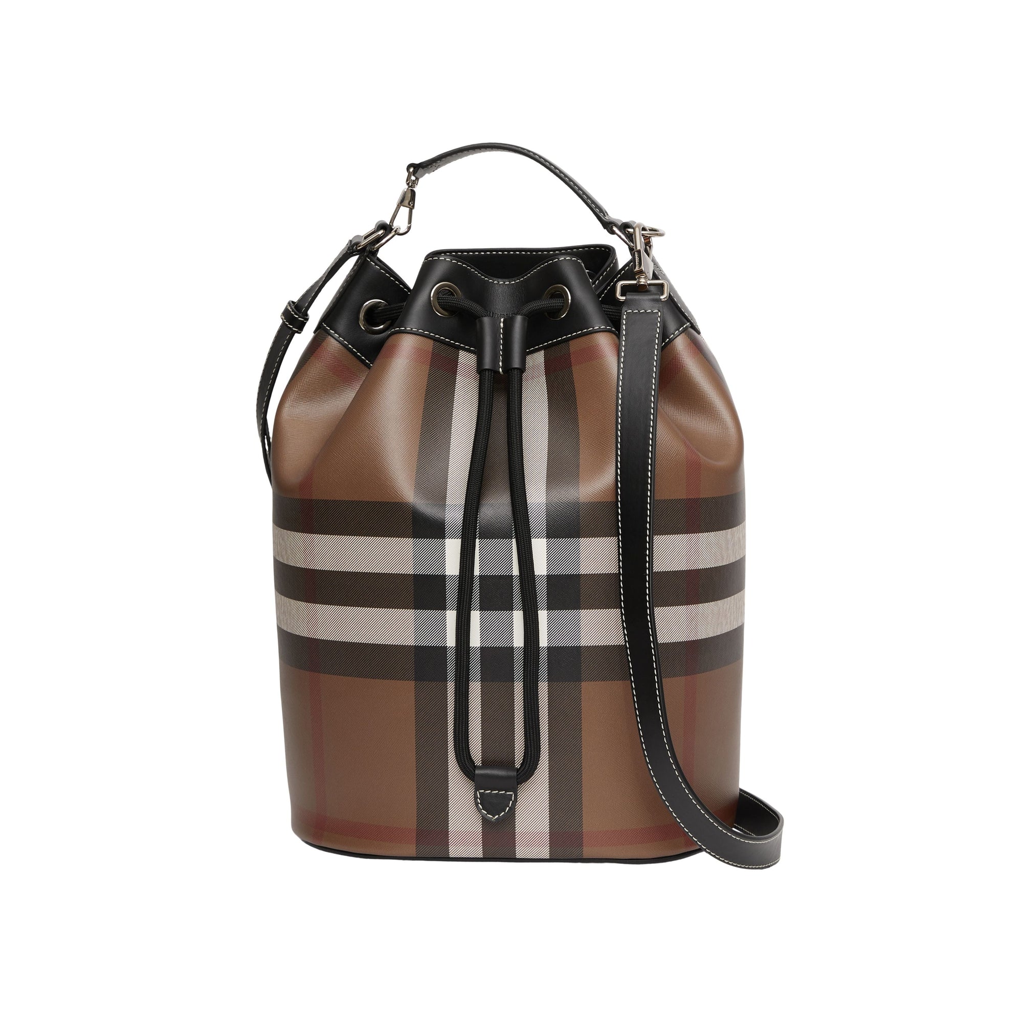 DARK BIRCH BROWN Cabas en cuir check avec cordon de serrage