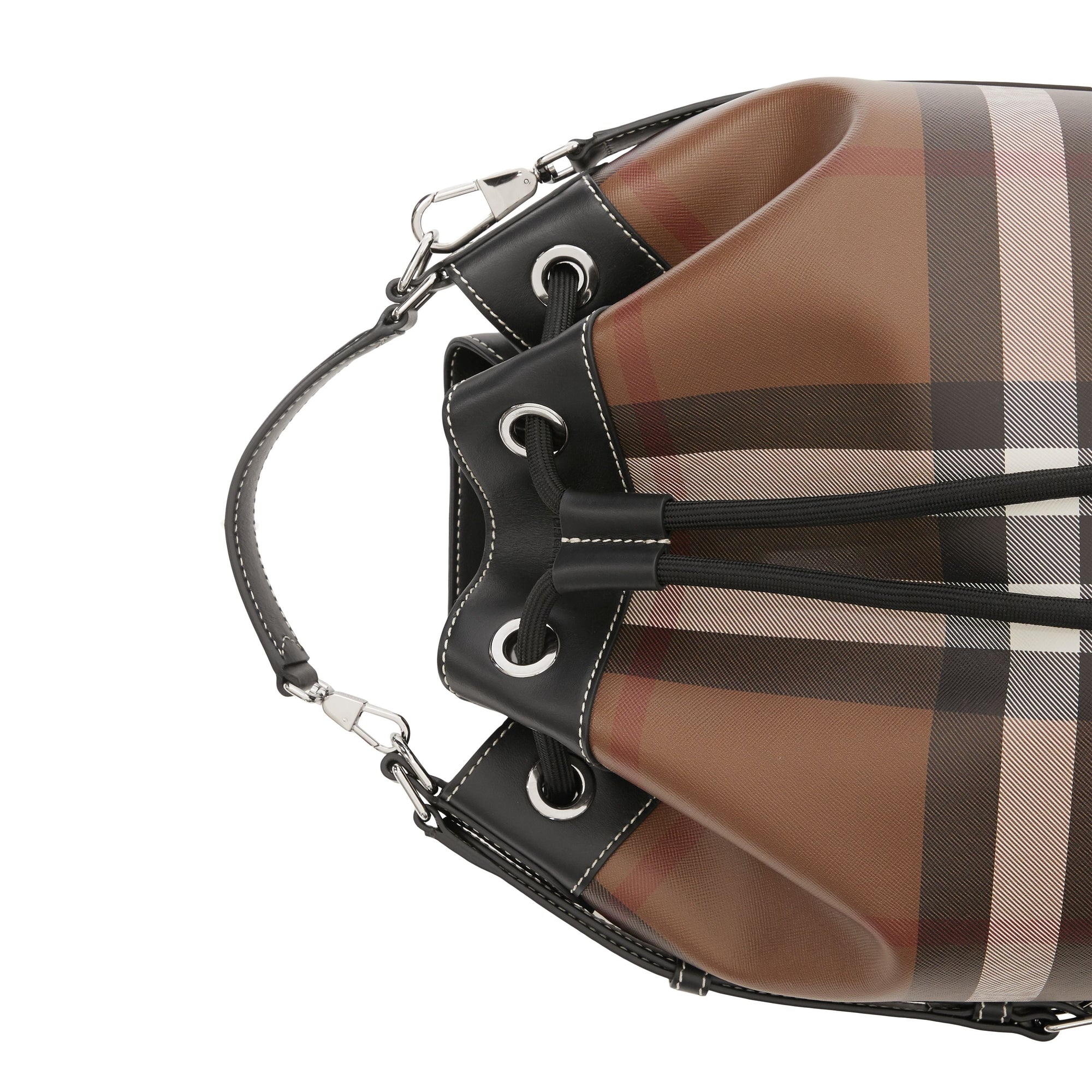 DARK BIRCH BROWN Cabas en cuir check avec cordon de serrage