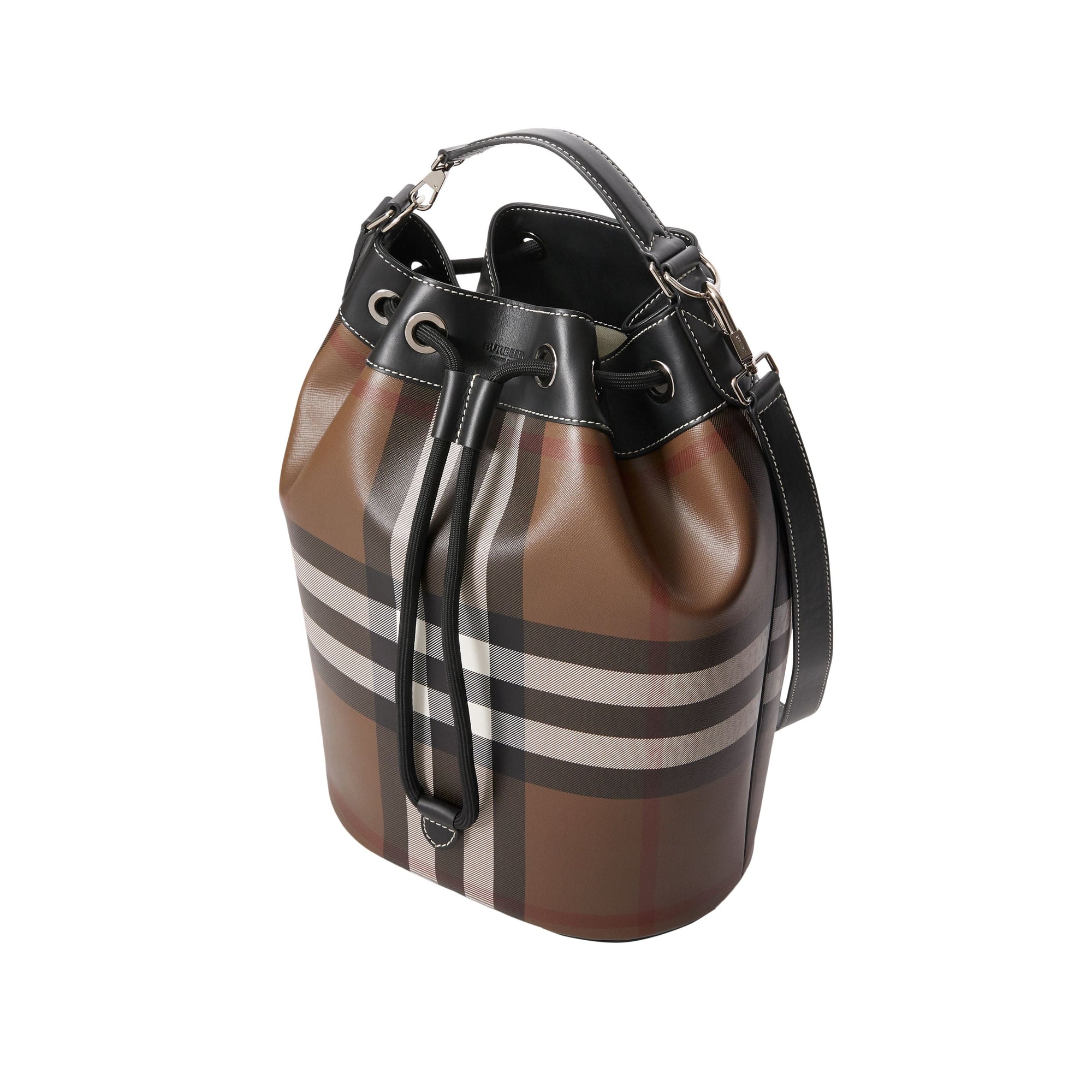 DARK BIRCH BROWN Cabas en cuir check avec cordon de serrage