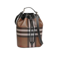 DARK BIRCH BROWN Cabas en cuir check avec cordon de serrage