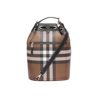 DARK BIRCH BROWN Cabas en cuir check avec cordon de serrage