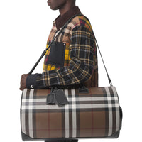 DARK BIRCH BROWN Grand sac The Barrel en cuir check